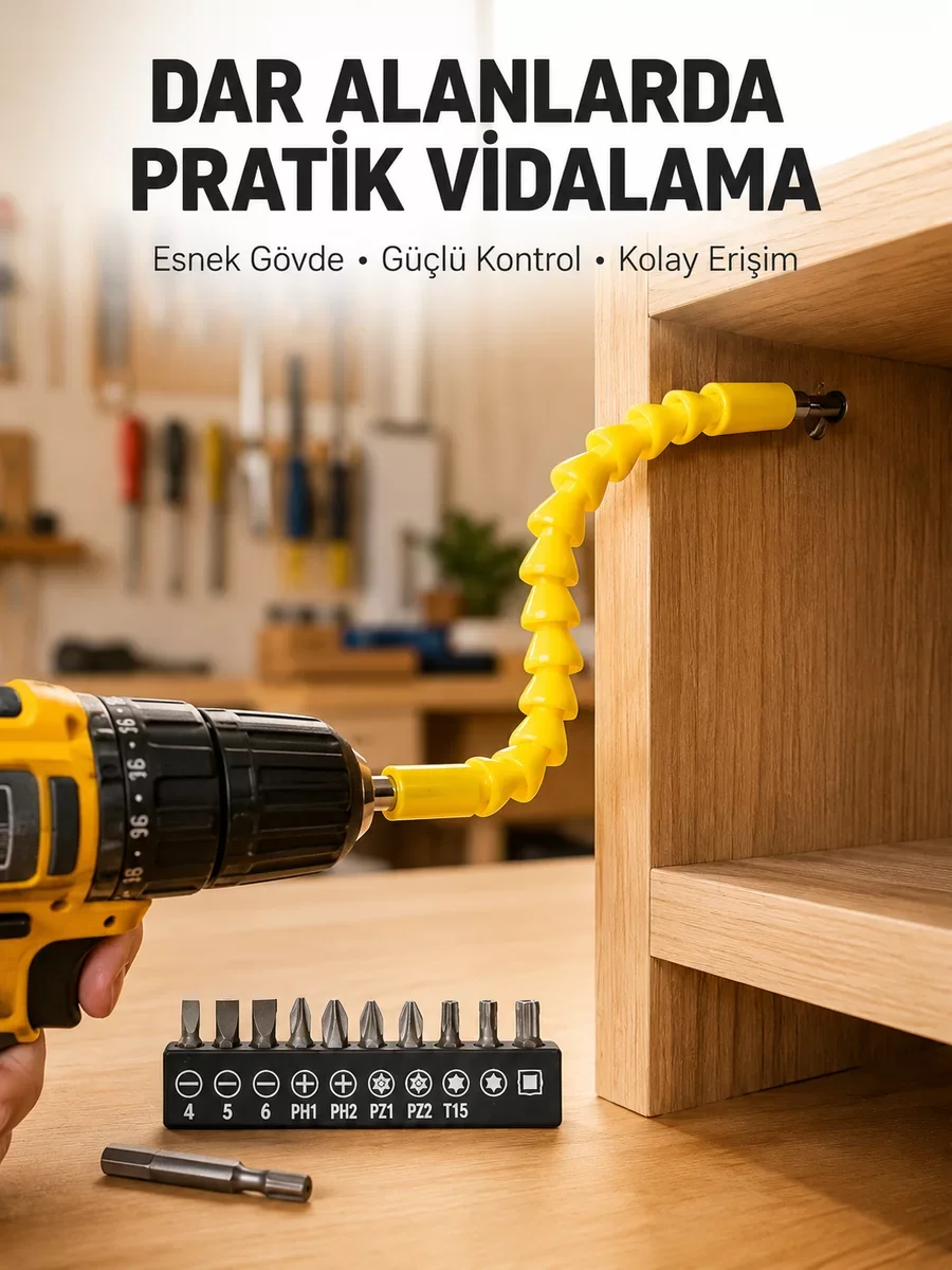 12 Parça Akrobat Bits Seti Çok Amaçlı Vidalama - Zor Alanlara Ulaşım