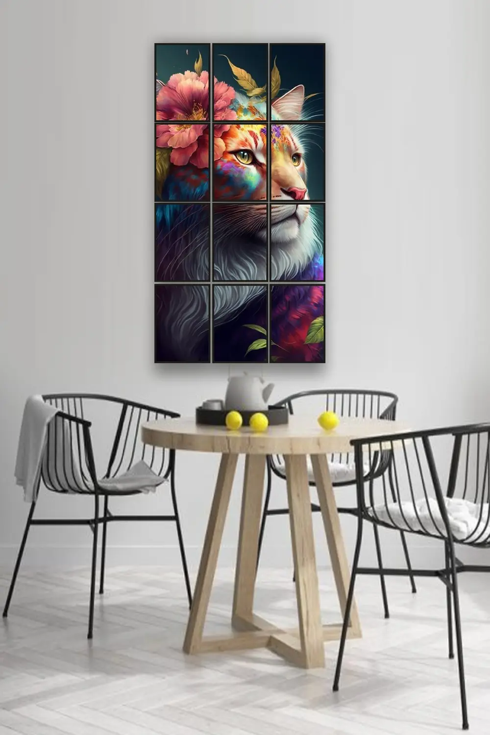 12 parça Aslan Kedi Çerçeve Görünümlü Mdf tablo Duvar Süsü Hediye