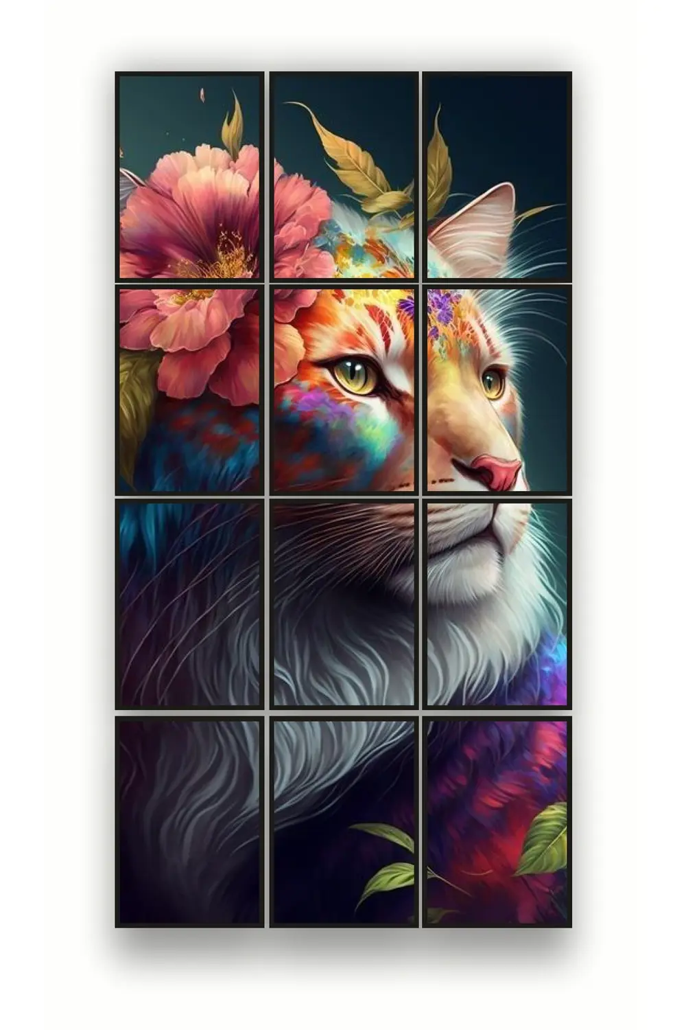 12 parça Aslan Kedi Çerçeve Görünümlü Mdf tablo Duvar Süsü Hediye