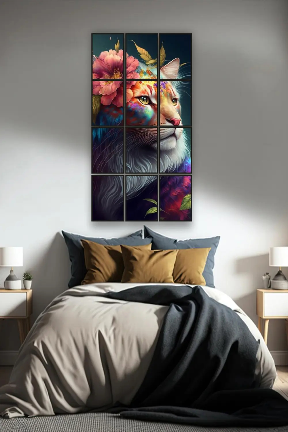 12 parça Aslan Kedi Çerçeve Görünümlü Mdf tablo Duvar Süsü Hediye