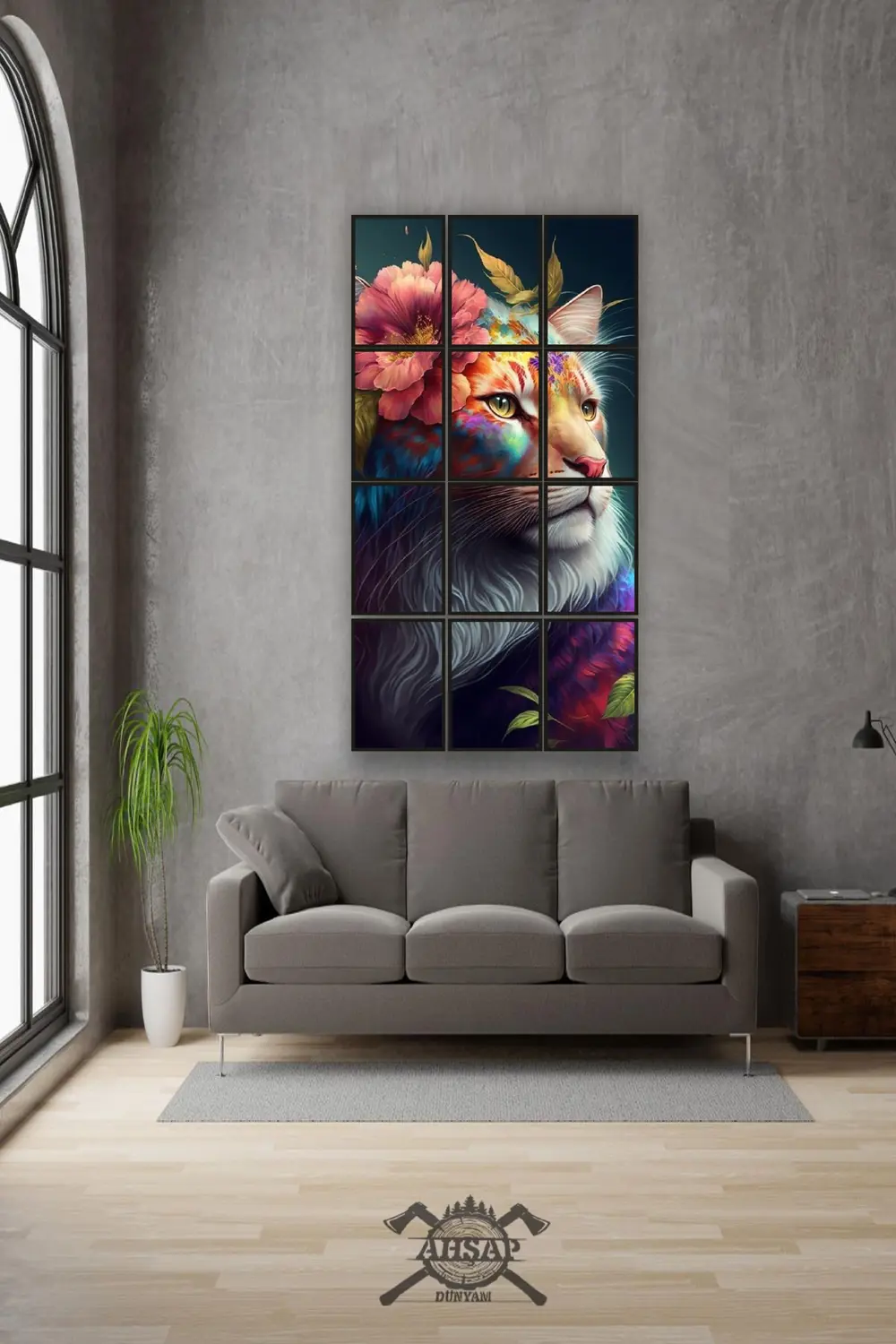 12 parça Aslan Kedi Çerçeve Görünümlü Mdf tablo Duvar Süsü Hediye