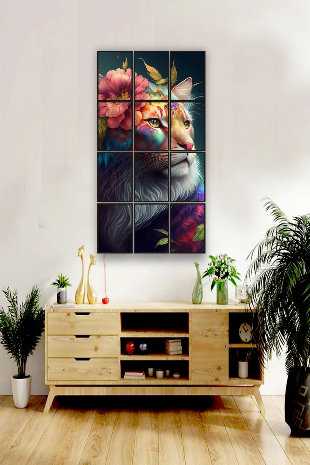 12 parça Aslan Kedi Çerçeve Görünümlü Mdf tablo Duvar Süsü Hediye
