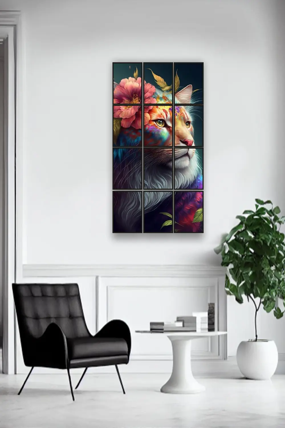 12 parça Aslan Kedi Çerçeve Görünümlü Mdf tablo Duvar Süsü Hediye
