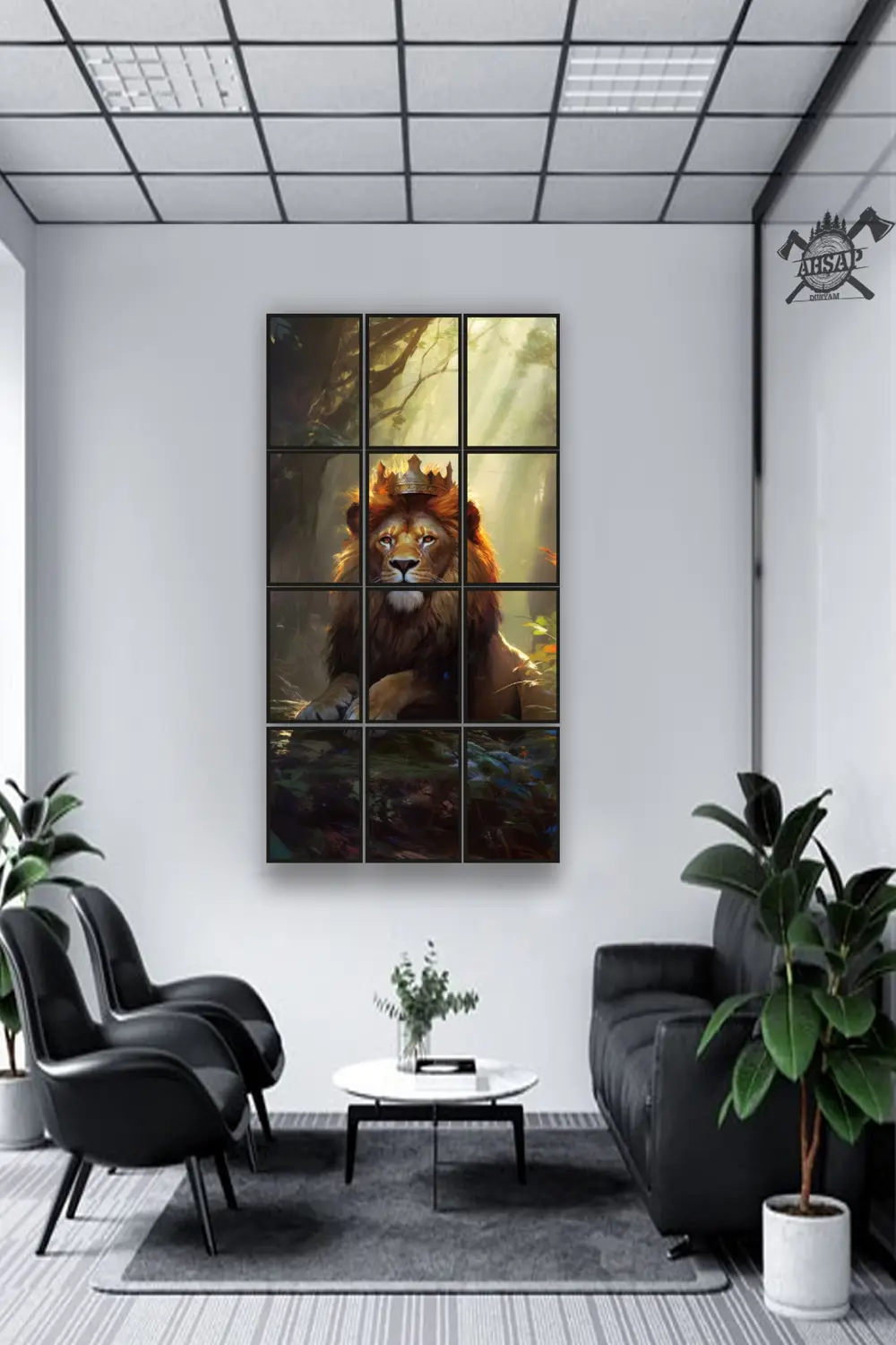 12 parça Aslan Y Çerçeve Görünümlü Mdf tablo Duvar Süsü Hediyelik