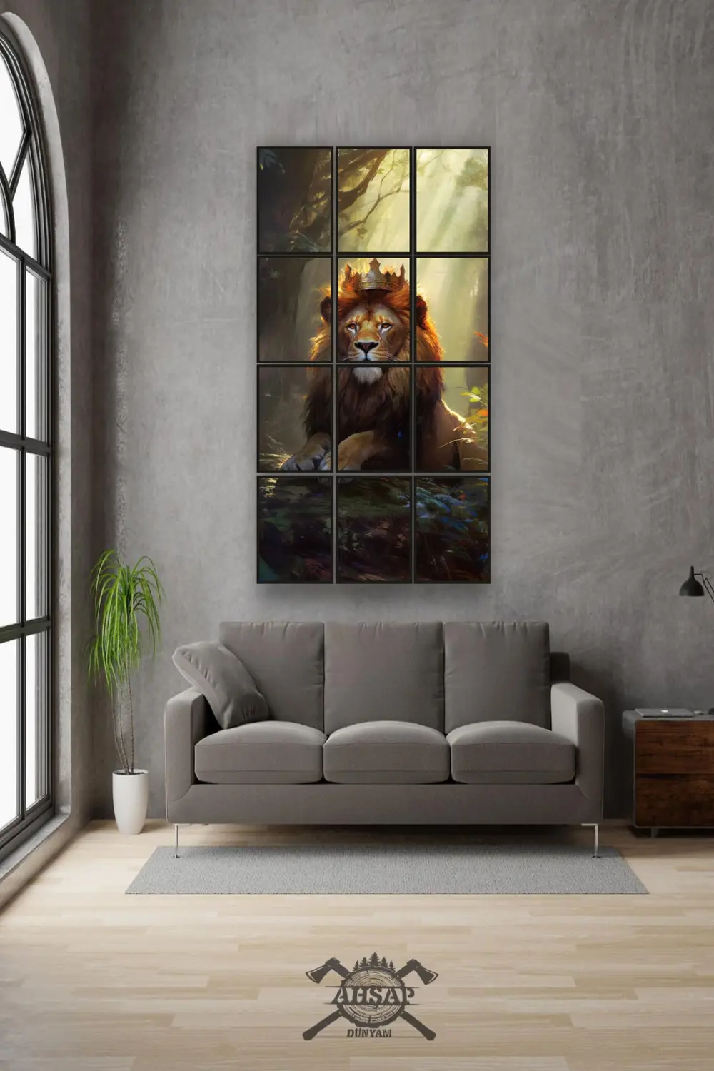 12 parça Aslan Y Çerçeve Görünümlü Mdf tablo Duvar Süsü Hediyelik