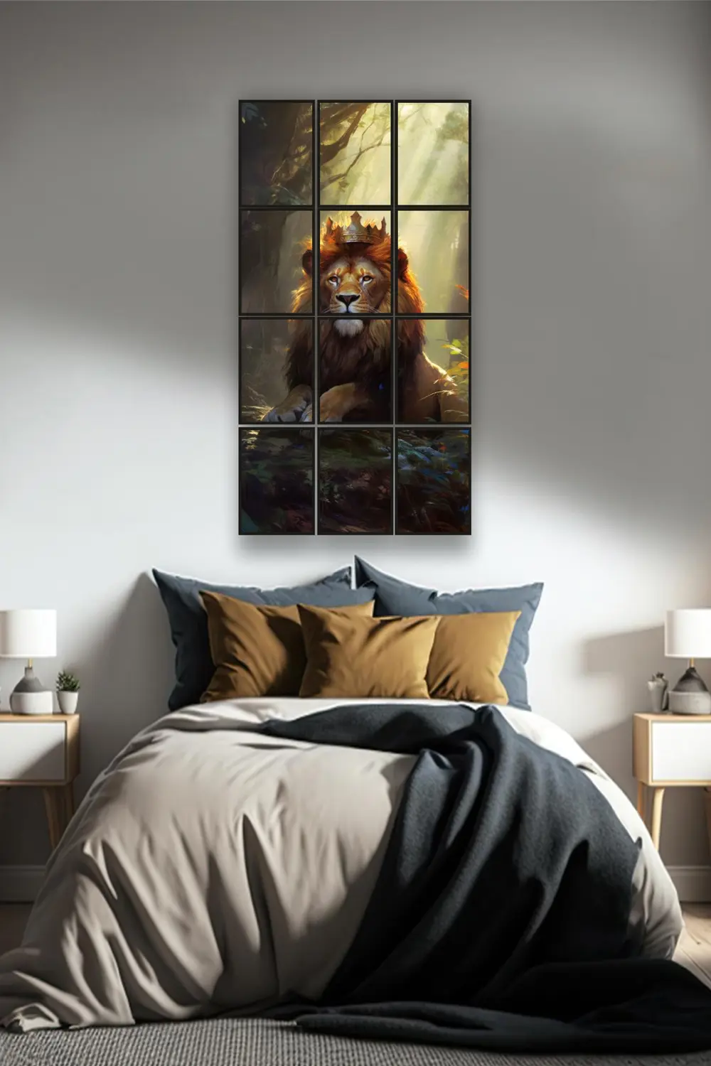 12 parça Aslan Y Çerçeve Görünümlü Mdf tablo Duvar Süsü Hediyelik