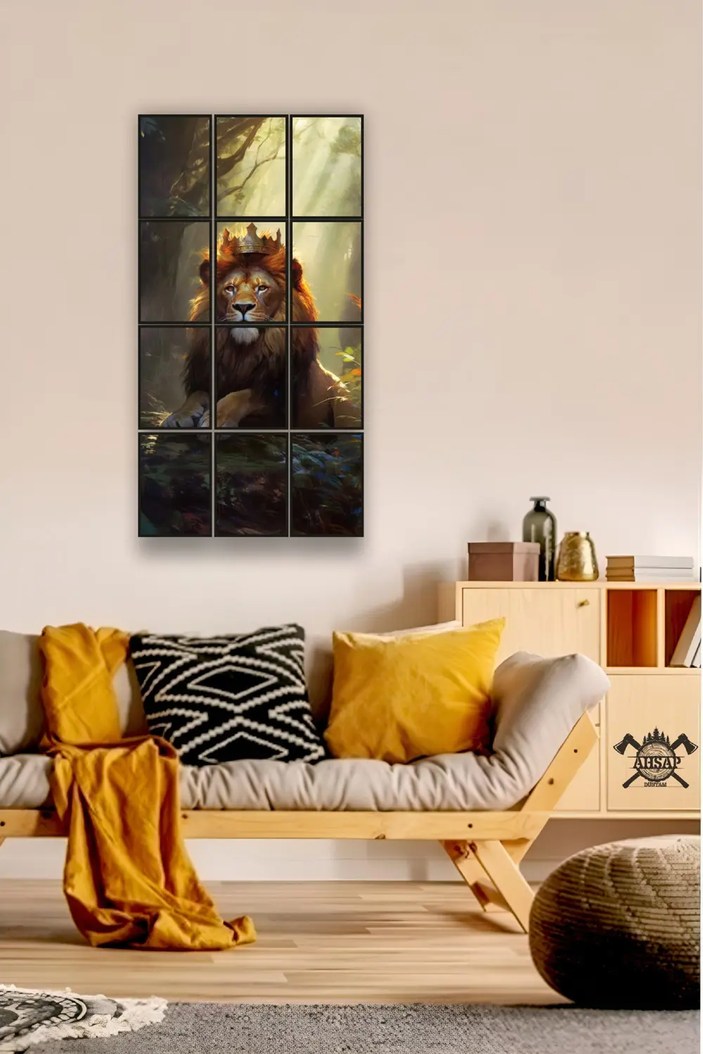 12 parça Aslan Y Çerçeve Görünümlü Mdf tablo Duvar Süsü Hediyelik