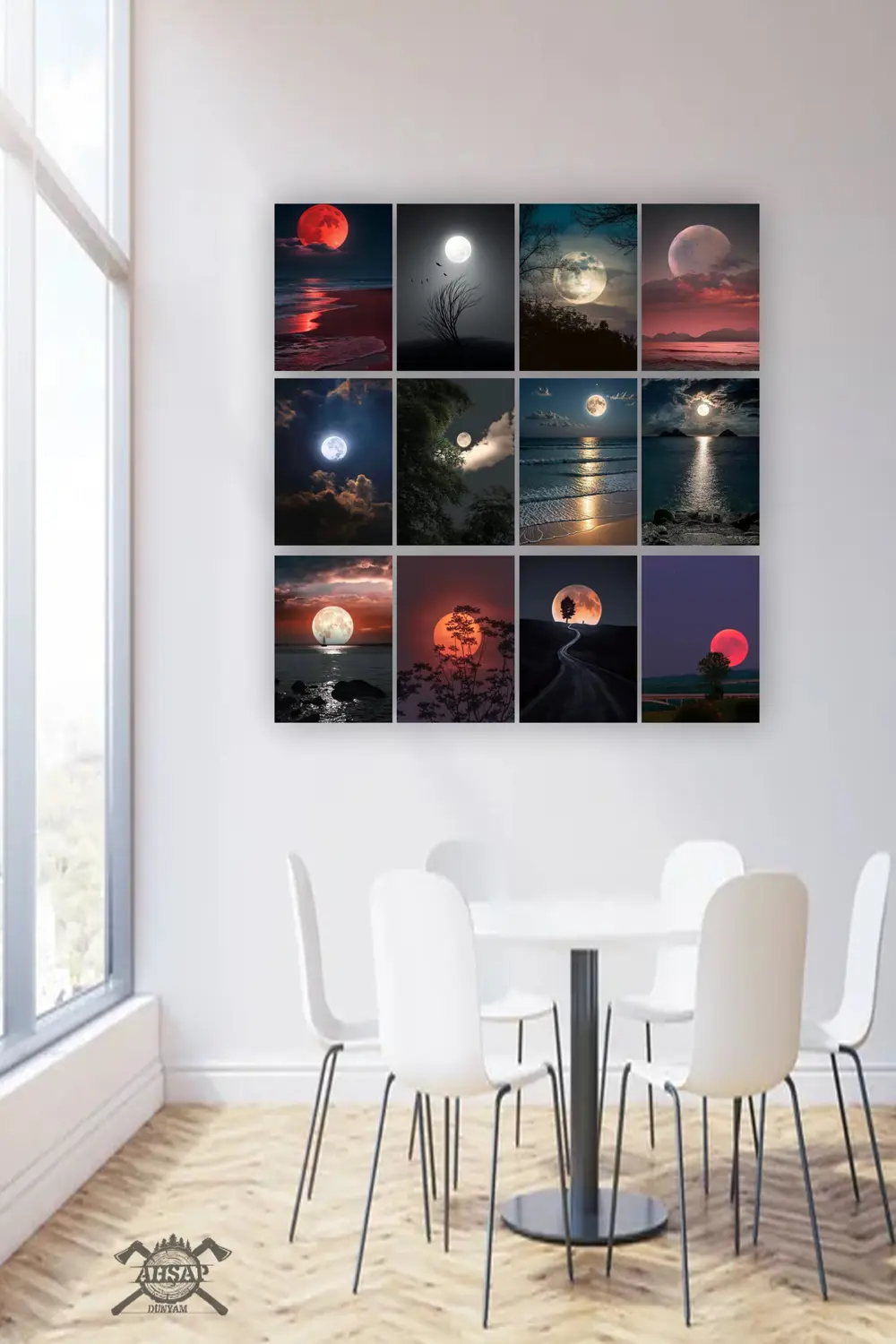 12 parça Ay Manzara Çerçeve Görünümlü Mdf tablo Duvar Süsü Hediye