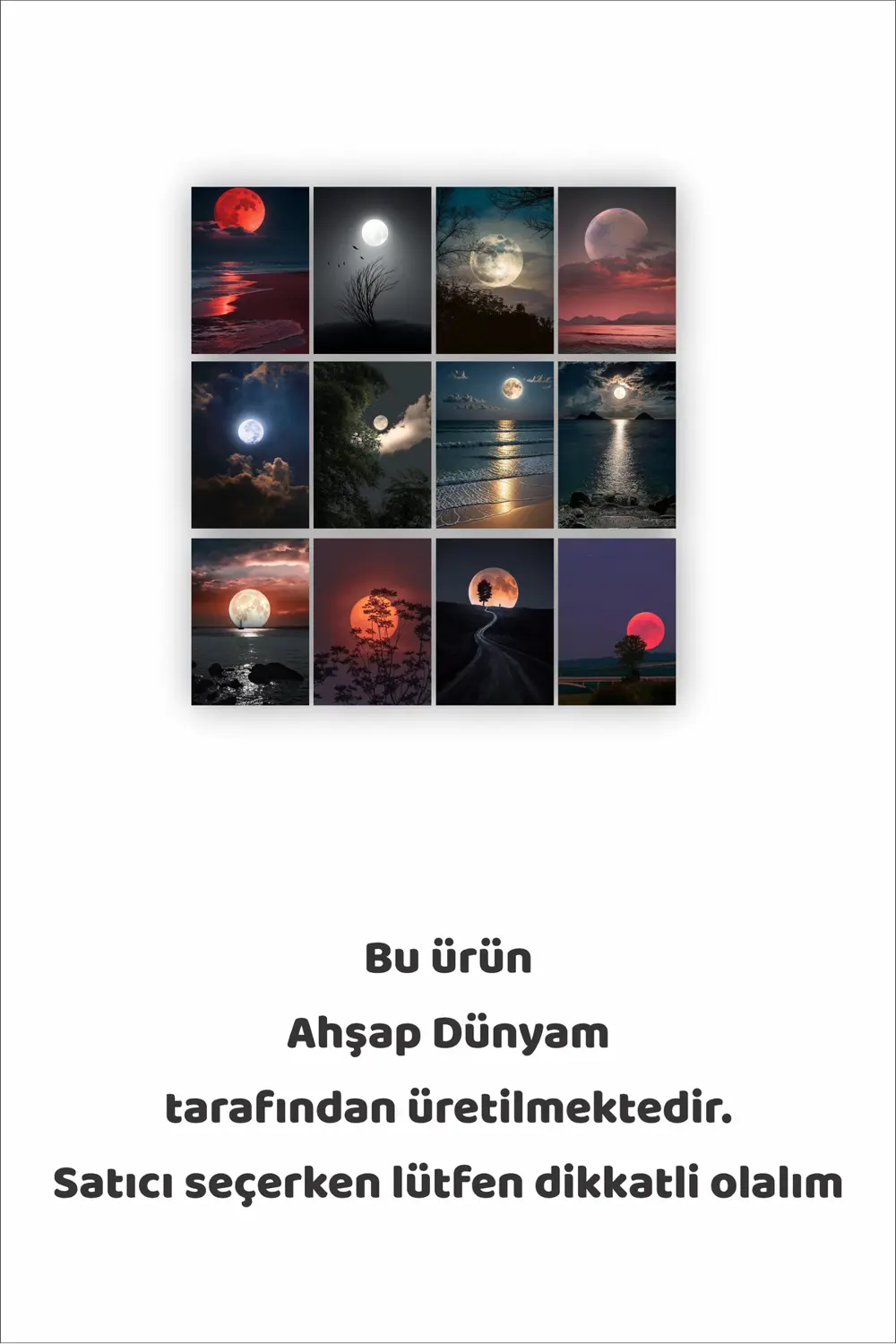 12 parça Ay Manzara Çerçeve Görünümlü Mdf tablo Duvar Süsü Hediye