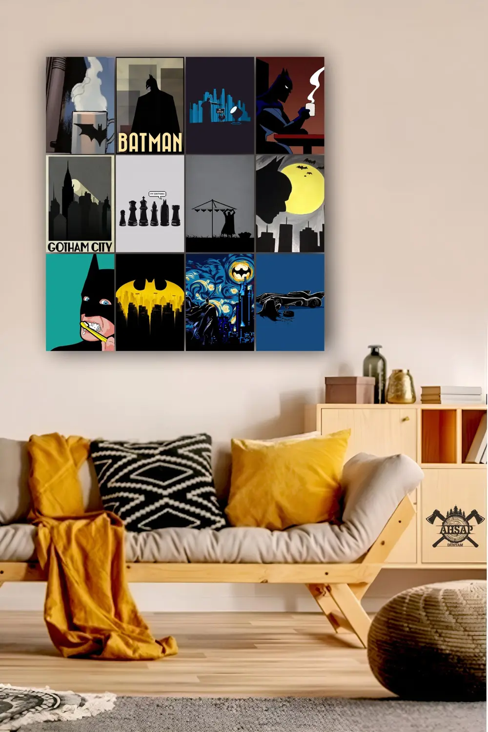 12 parça Batman Görsel Çerçeve Görünümlü Mdf tablo Duvar Süsü Hed