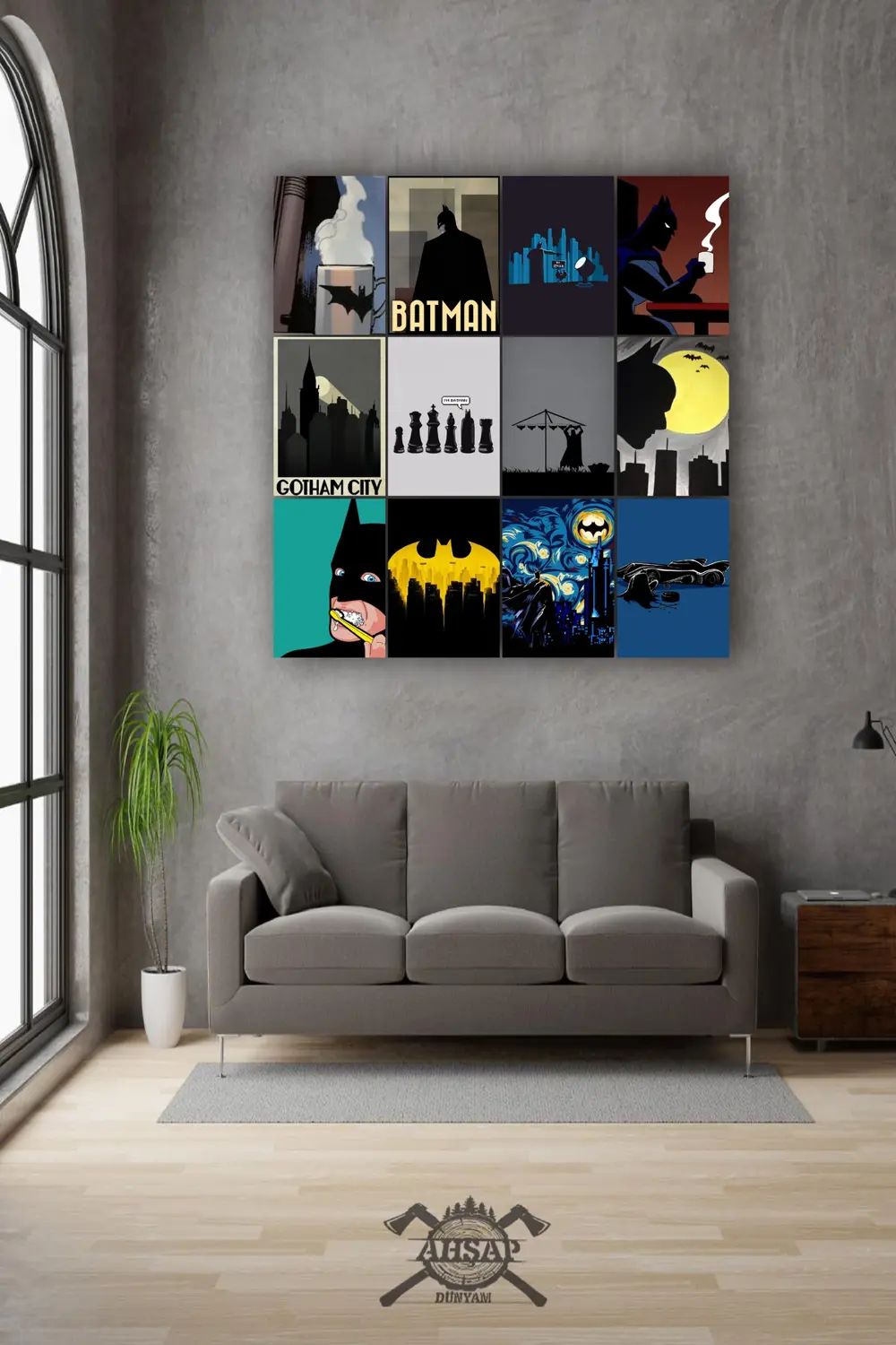 12 parça Batman Görsel Çerçeve Görünümlü Mdf tablo Duvar Süsü Hed