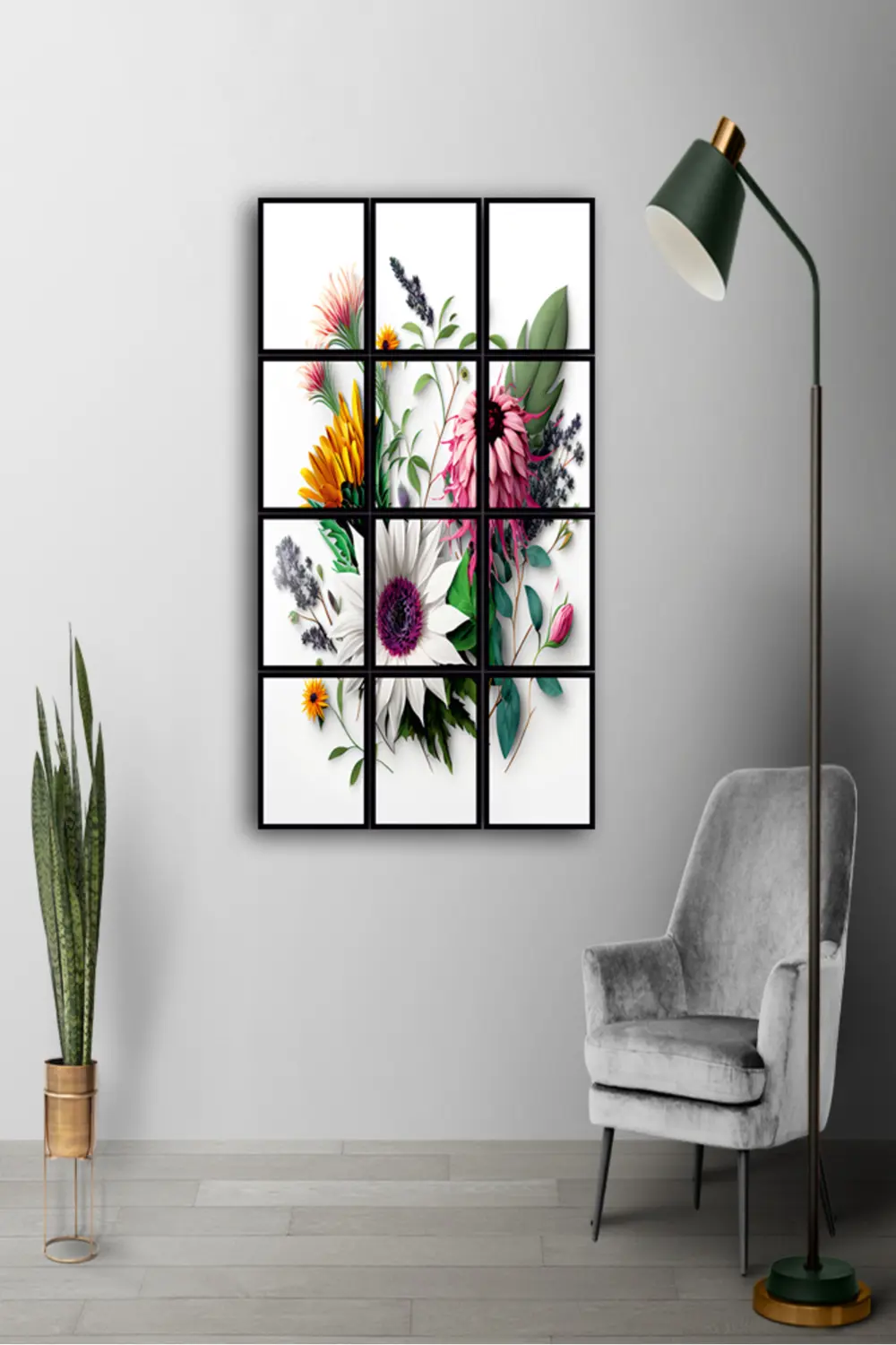 12 parça Beyaz Çiçekler Çerçeve Görünümlü Mdf tablo Duvar Süsü He
