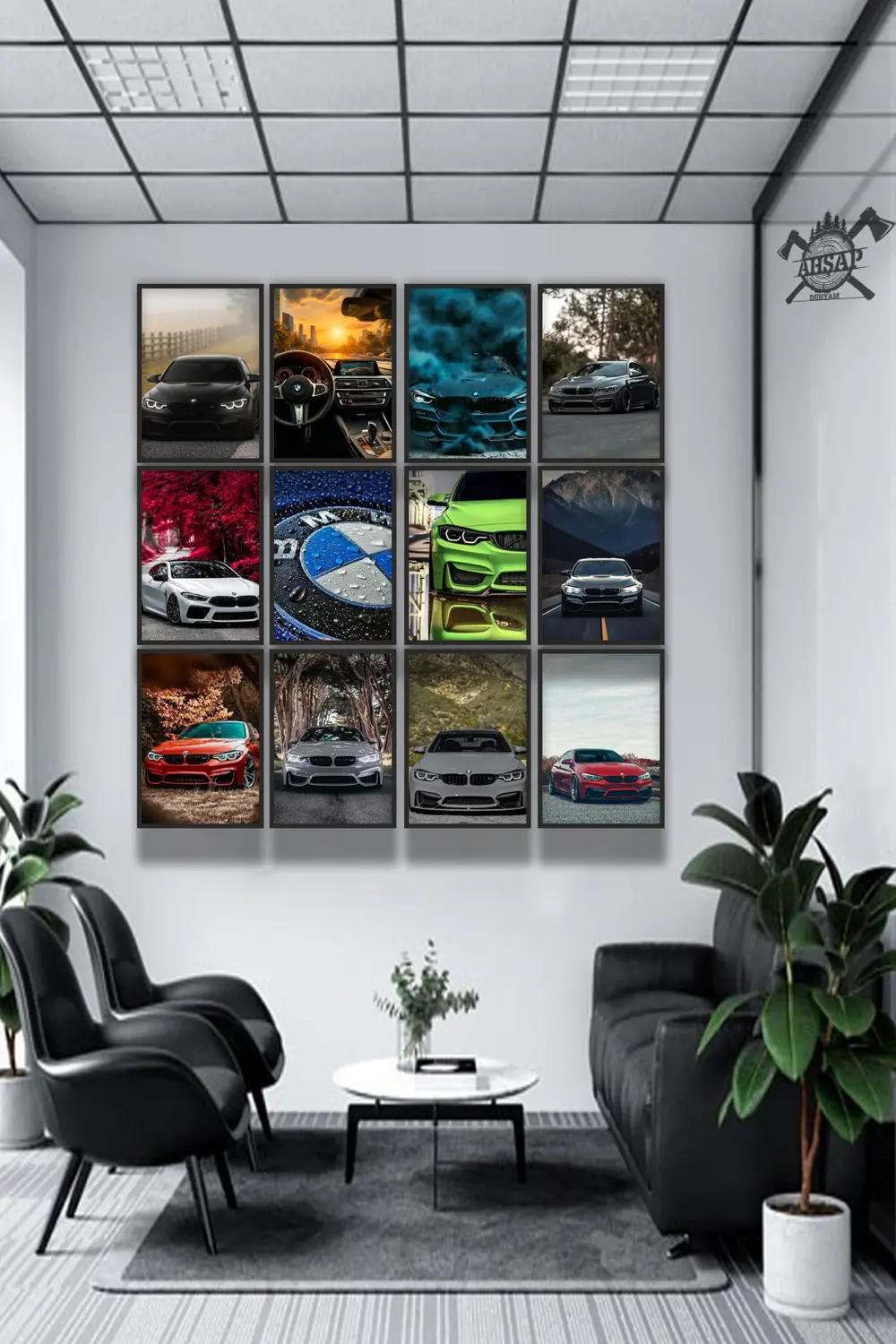 12 parça BMW Resimleri Çerçeve Görünümlü Mdf tablo Duvar Süsü Hed