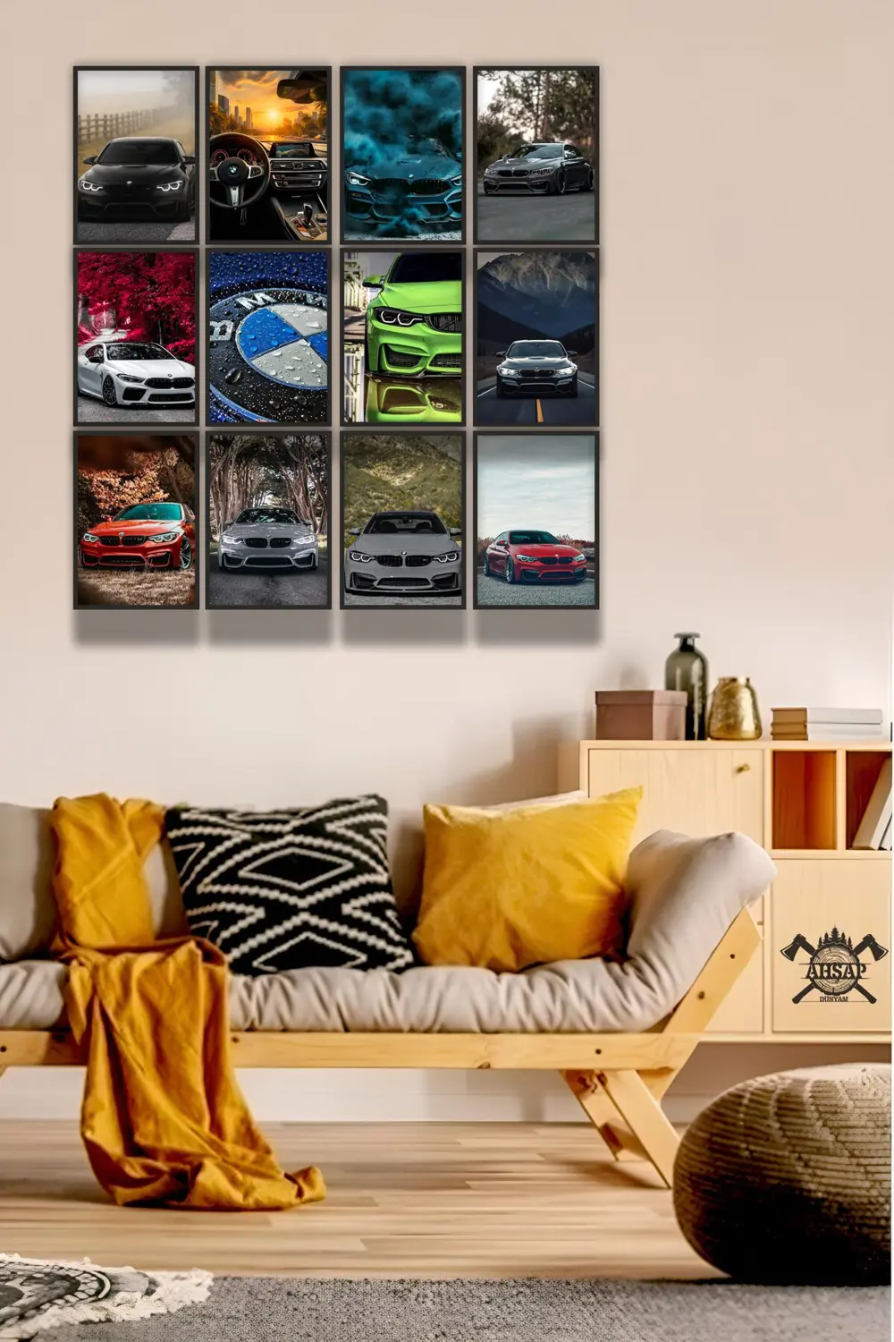 12 parça BMW Resimleri Çerçeve Görünümlü Mdf tablo Duvar Süsü Hed