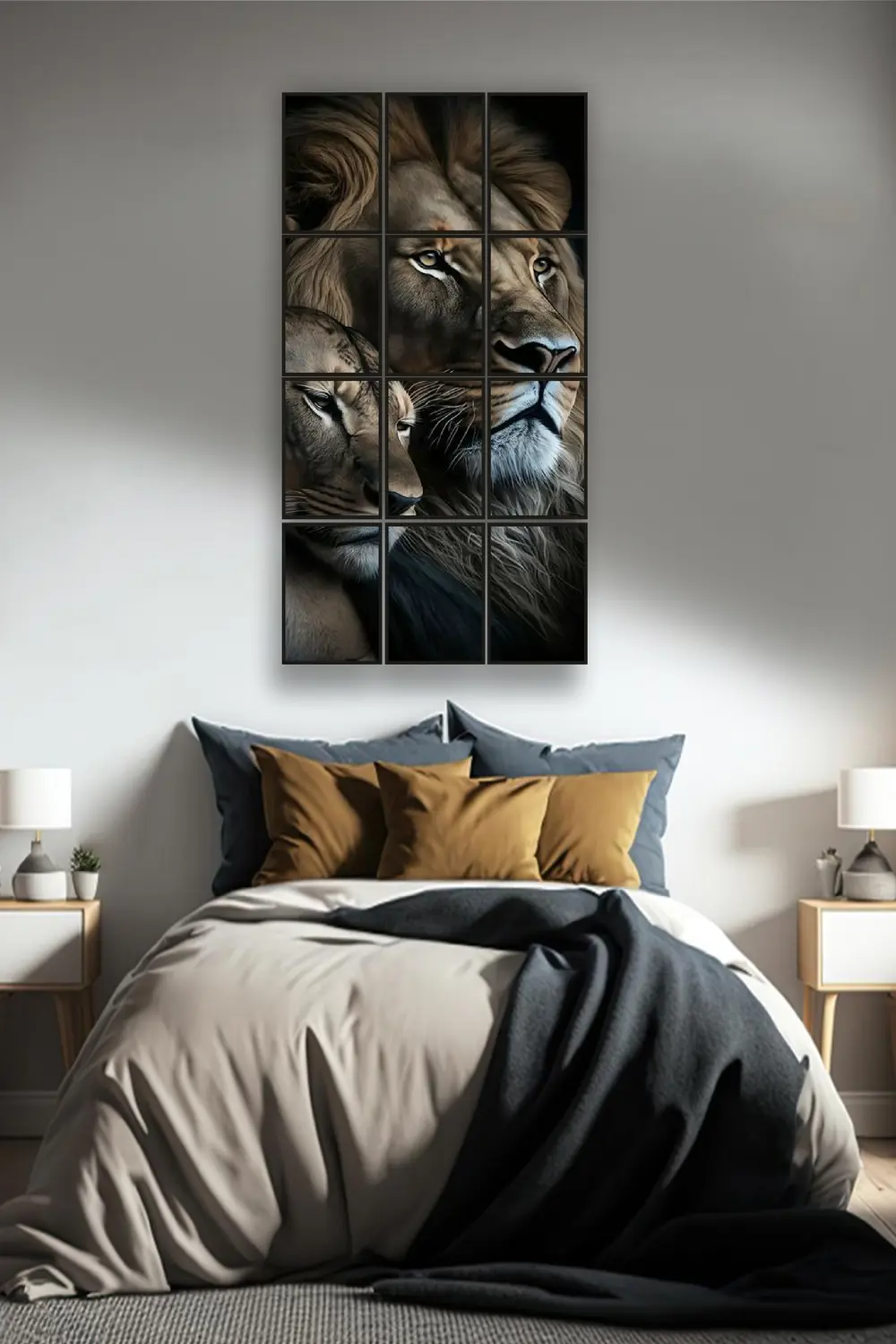 12 parça Çift Aslan Çerçeve Görünümlü Mdf tablo Duvar Süsü Hediye