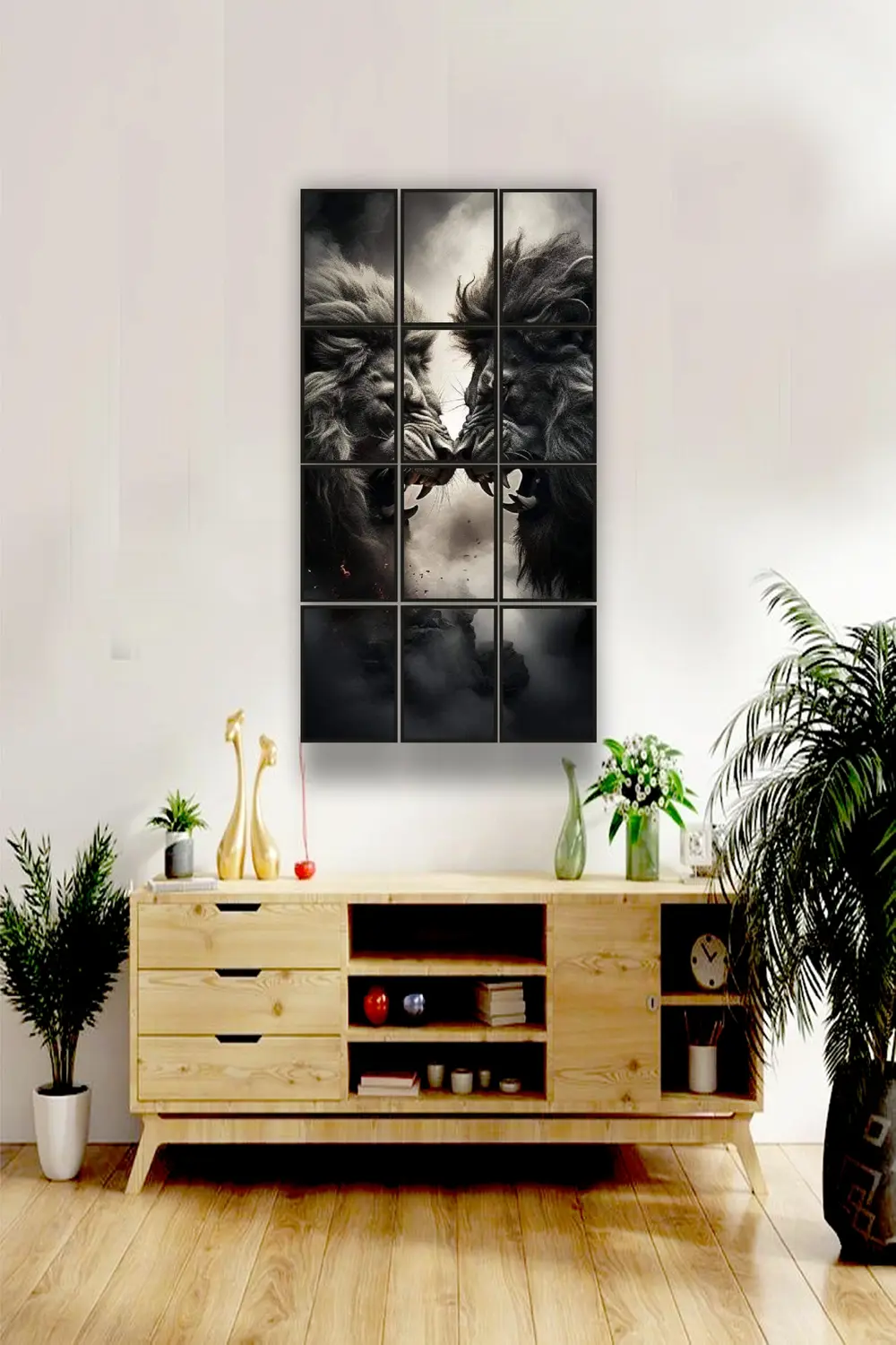 12 parça Çift Aslan Çerçeve Görünümlü Mdf tablo Duvar Süsü Hediye