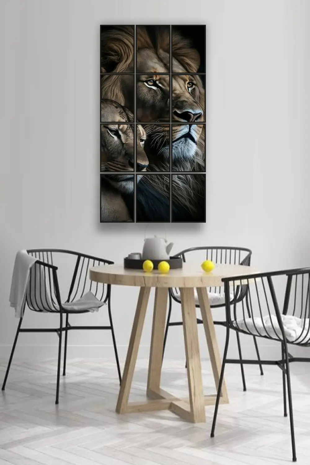 12 parça Çift Aslan Çerçeve Görünümlü Mdf tablo Duvar Süsü Hediye