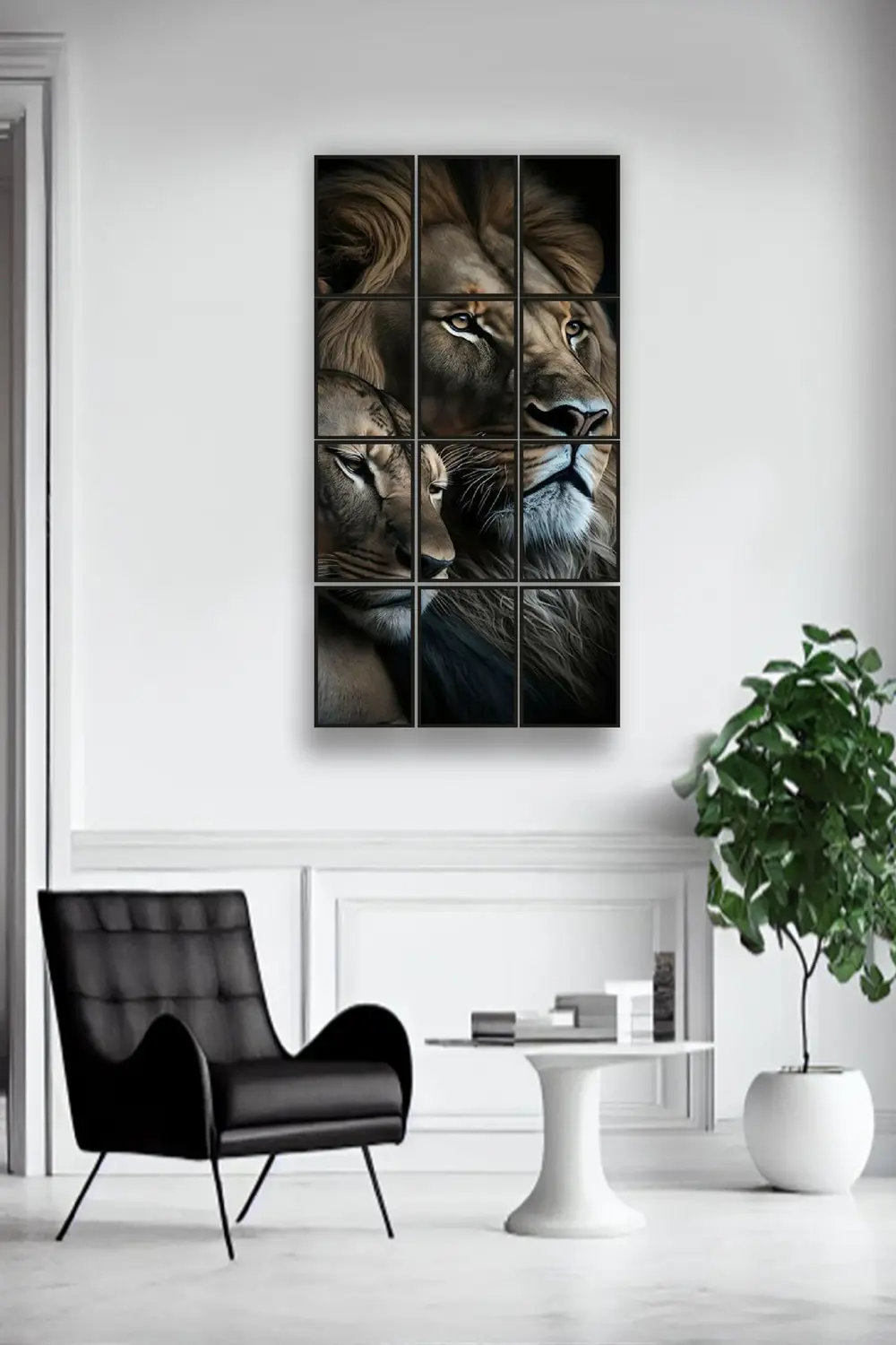12 parça Çift Aslan Çerçeve Görünümlü Mdf tablo Duvar Süsü Hediye
