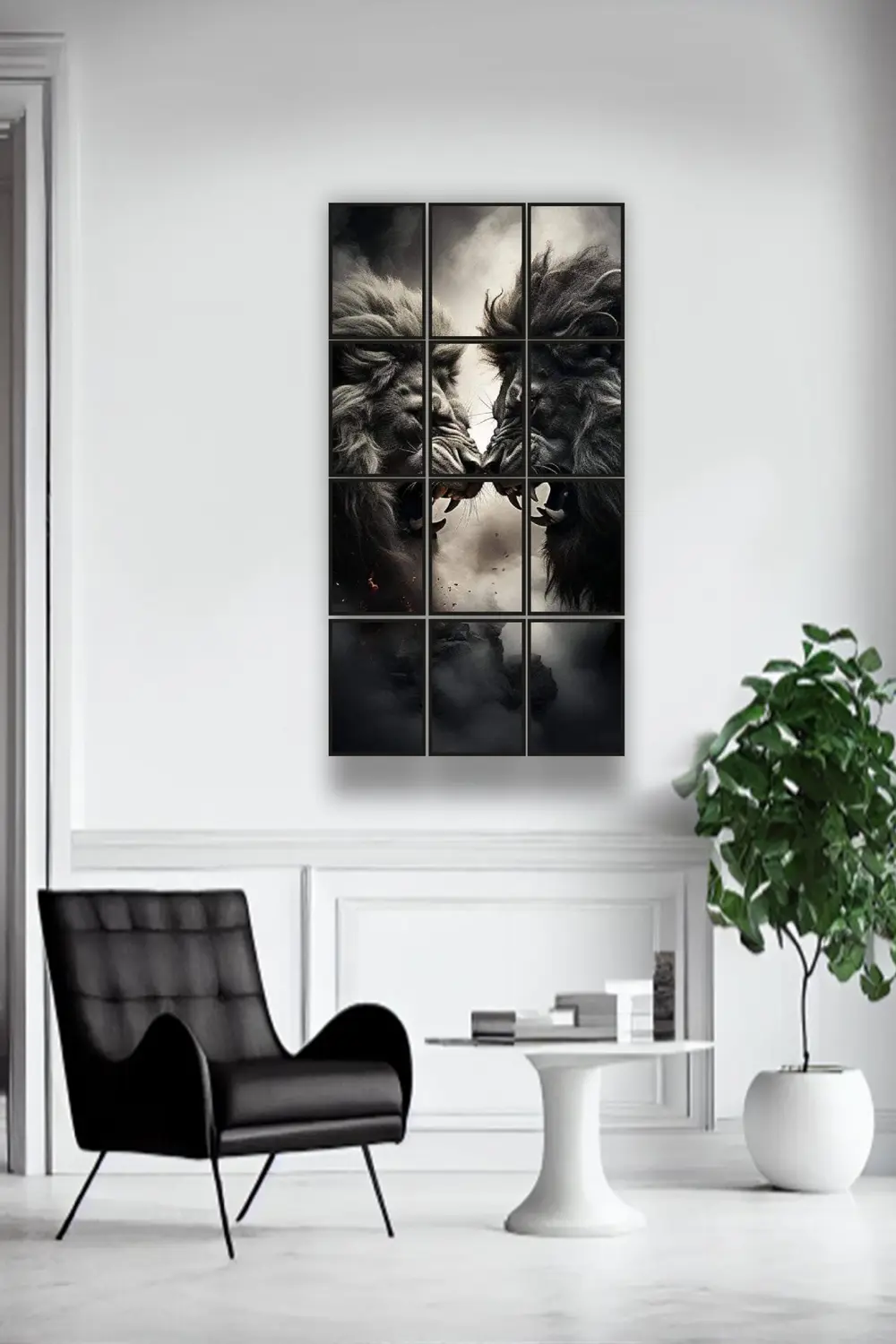 12 parça Çift Aslan Çerçeve Görünümlü Mdf tablo Duvar Süsü Hediye