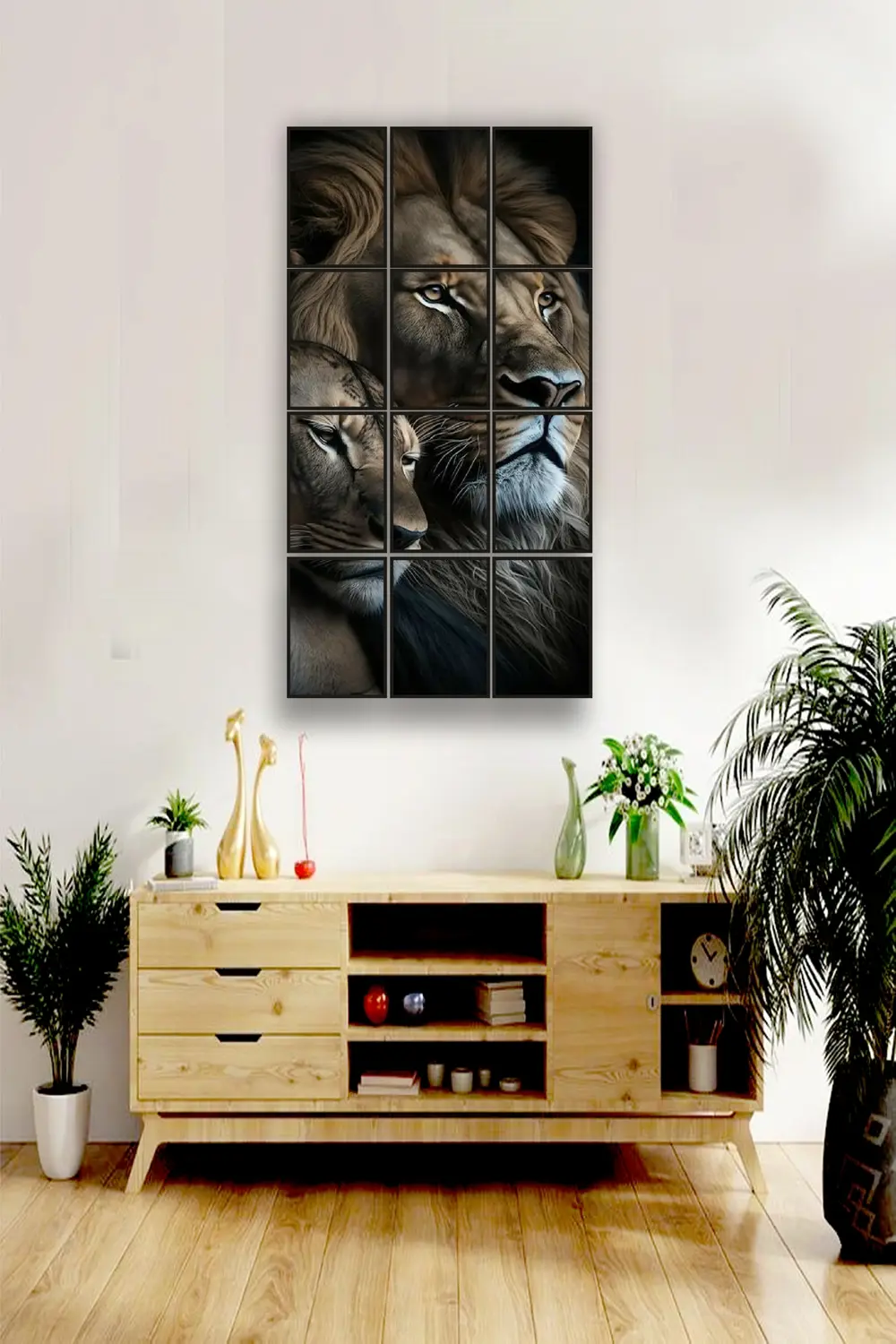 12 parça Çift Aslan Çerçeve Görünümlü Mdf tablo Duvar Süsü Hediye