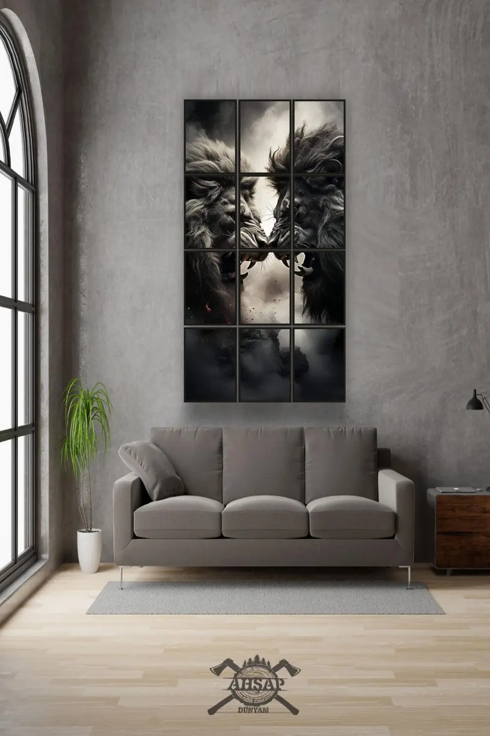 12 parça Çift Aslan Çerçeve Görünümlü Mdf tablo Duvar Süsü Hediye