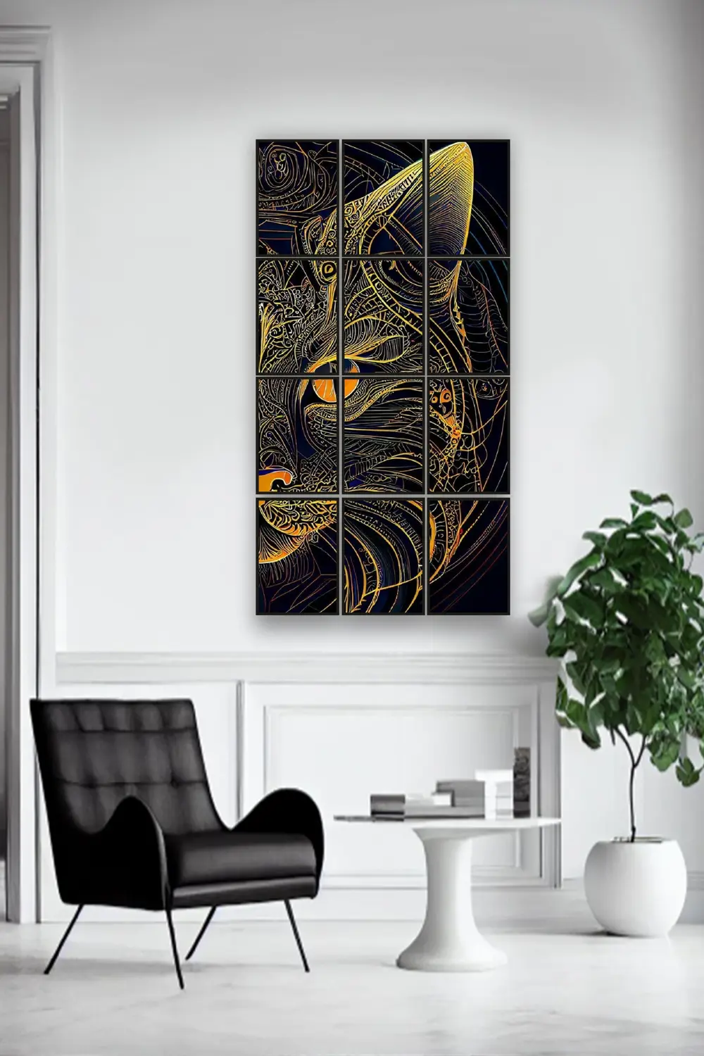12 parça Çizgisel Kedi Çerçeve Görünümlü Mdf tablo Duvar Süsü Hed