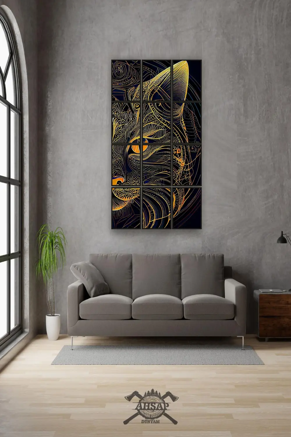 12 parça Çizgisel Kedi Çerçeve Görünümlü Mdf tablo Duvar Süsü Hed