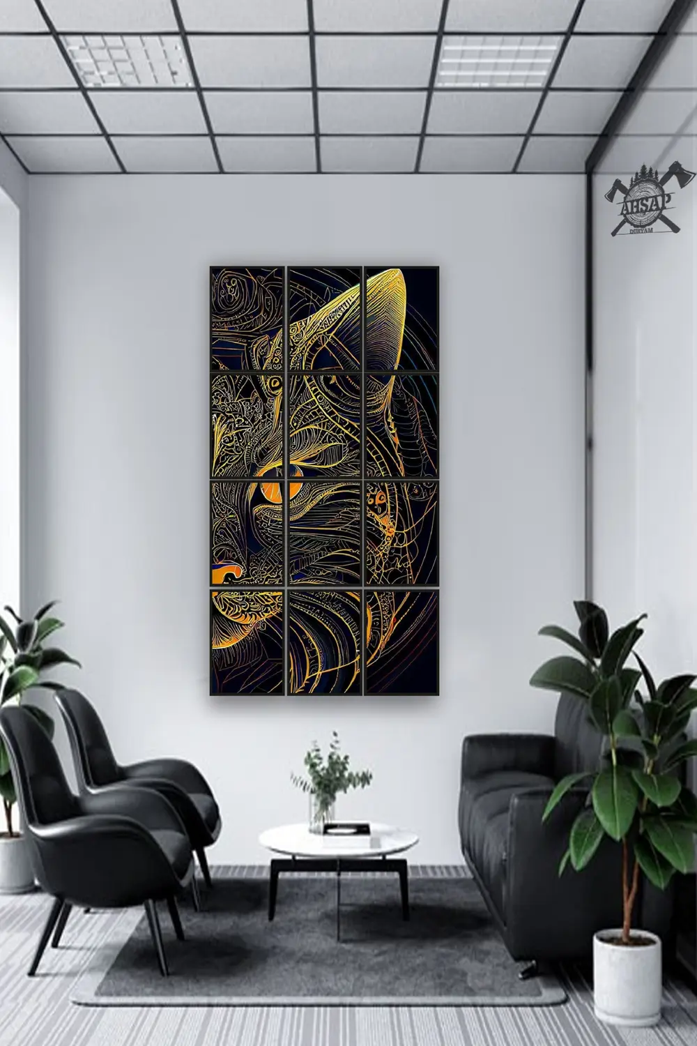 12 parça Çizgisel Kedi Çerçeve Görünümlü Mdf tablo Duvar Süsü Hed