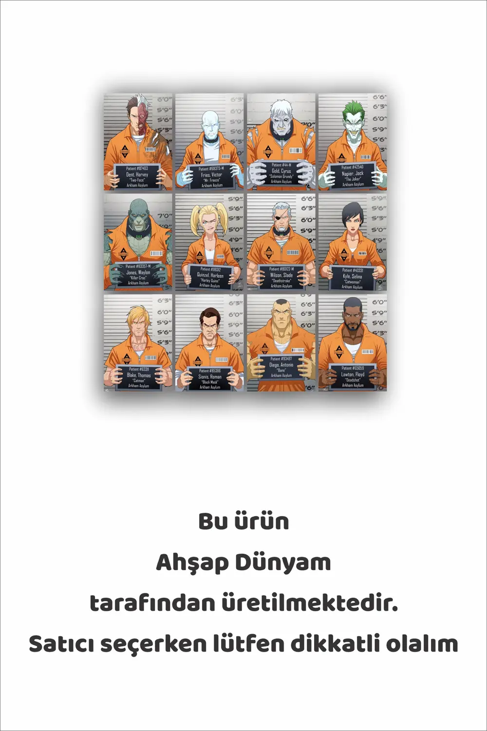 12 parça DC Comic Kahramanları Görsel Çerçeve Görünümlü Mdf tablo