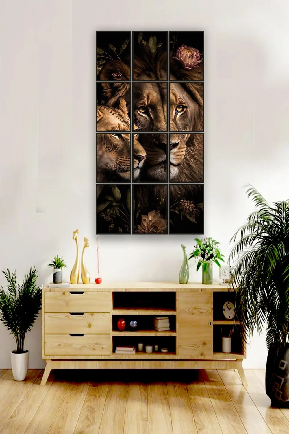 12 parça Dişi Erkek Aslan Çerçeve Görünümlü Mdf tablo Duvar Süsü 