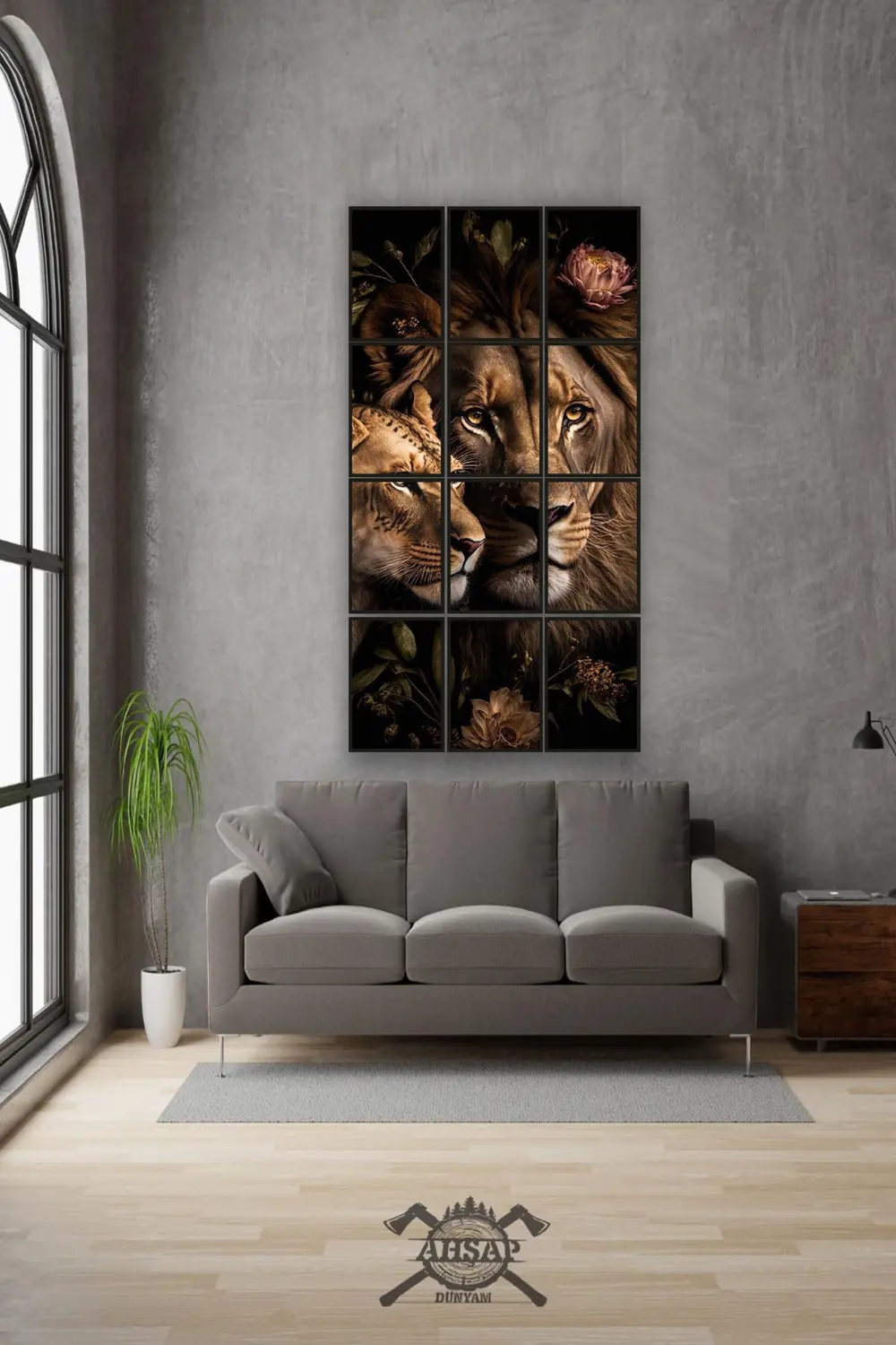 12 parça Dişi Erkek Aslan Çerçeve Görünümlü Mdf tablo Duvar Süsü 