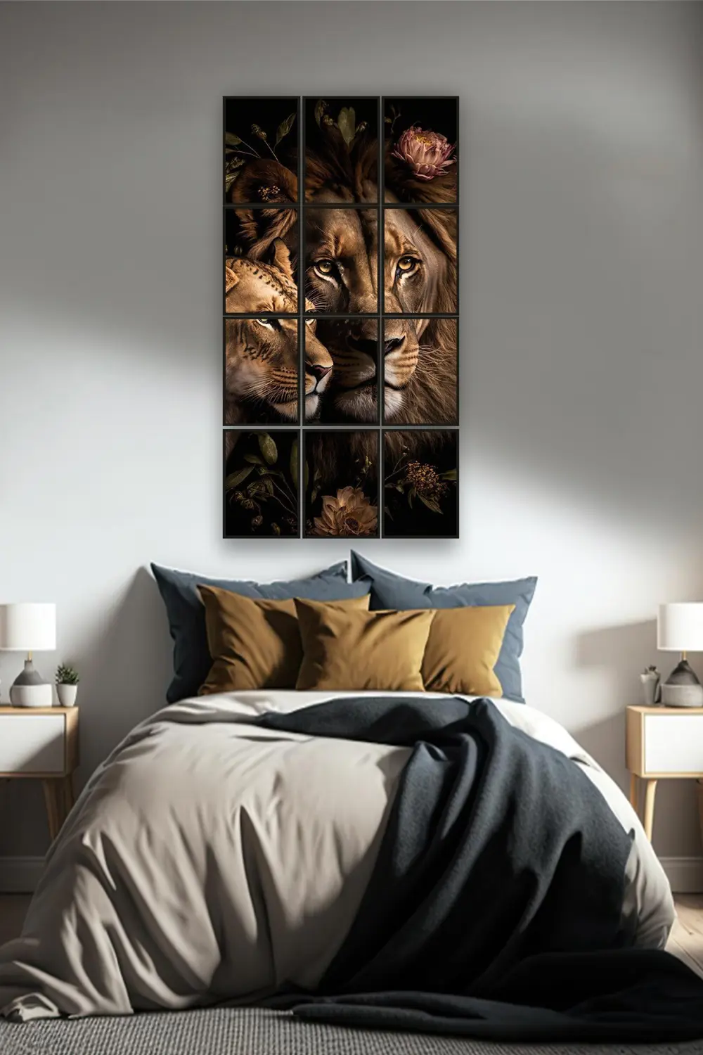 12 parça Dişi Erkek Aslan Çerçeve Görünümlü Mdf tablo Duvar Süsü 