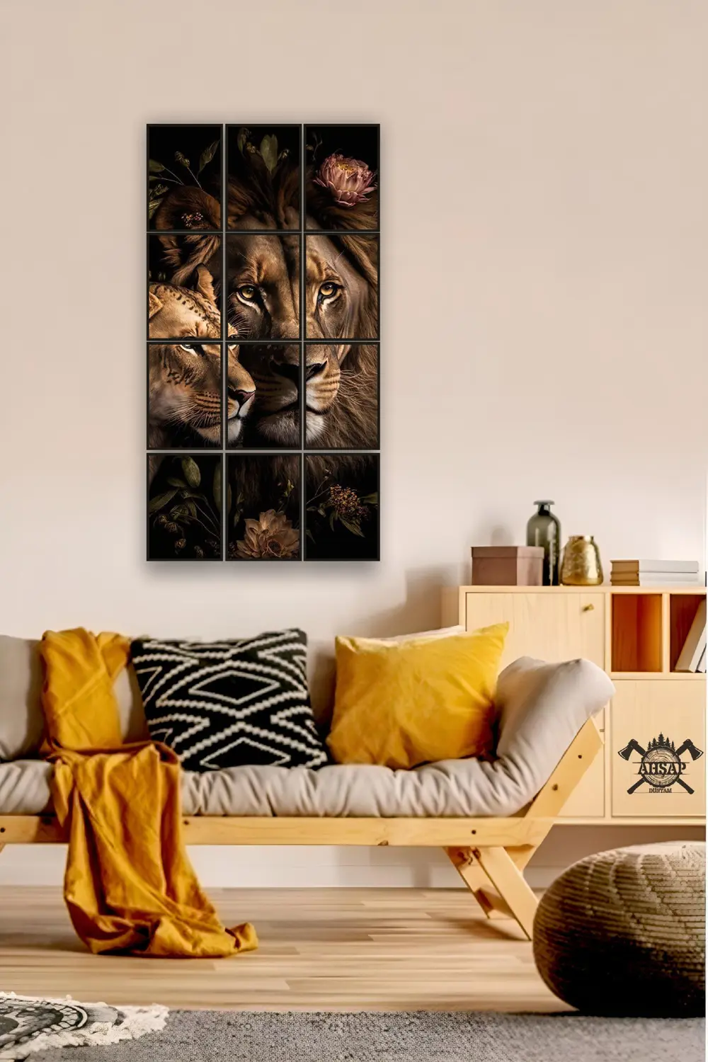12 parça Dişi Erkek Aslan Çerçeve Görünümlü Mdf tablo Duvar Süsü 