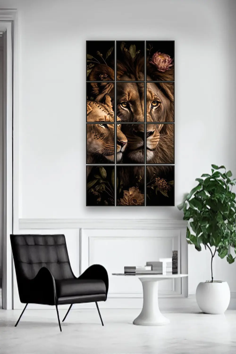 12 parça Dişi Erkek Aslan Çerçeve Görünümlü Mdf tablo Duvar Süsü 
