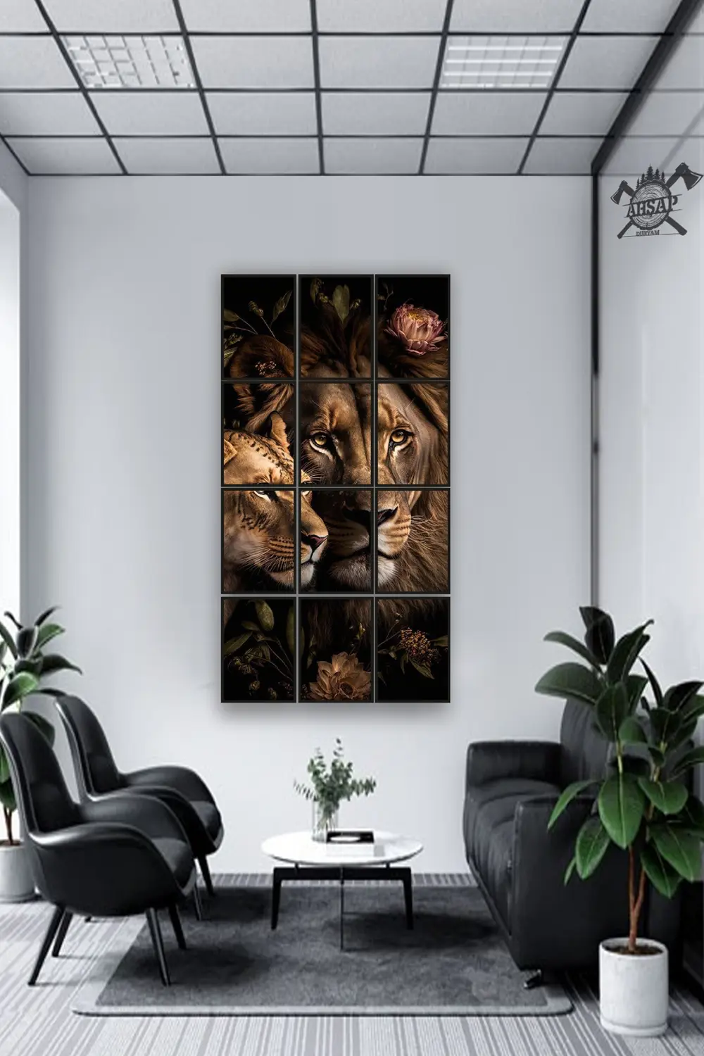 12 parça Dişi Erkek Aslan Çerçeve Görünümlü Mdf tablo Duvar Süsü 