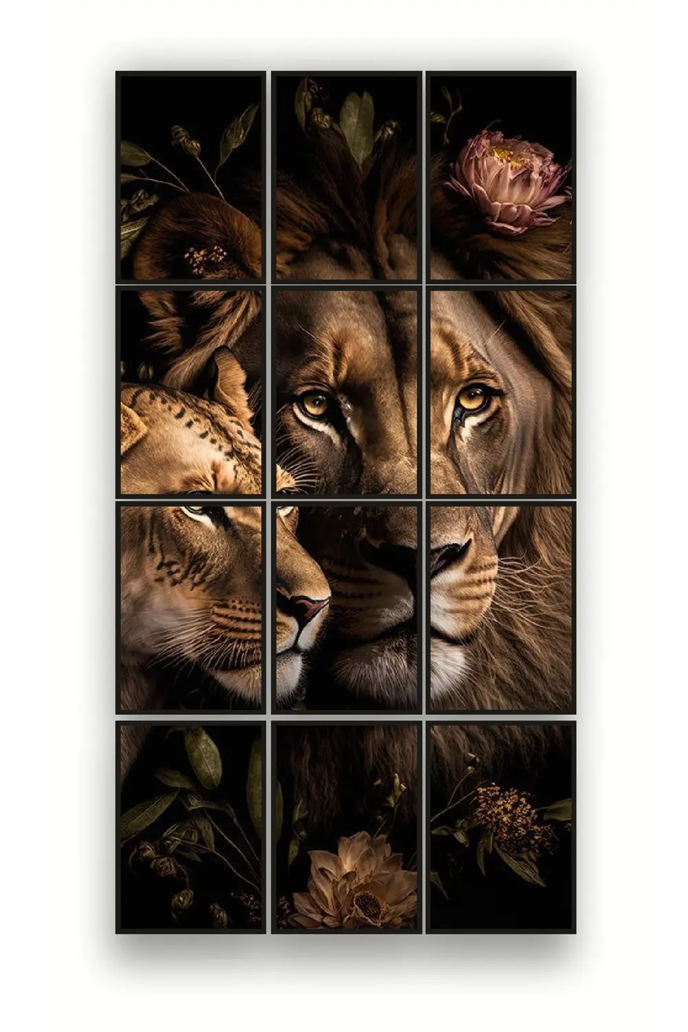 12 parça Dişi Erkek Aslan Çerçeve Görünümlü Mdf tablo Duvar Süsü 