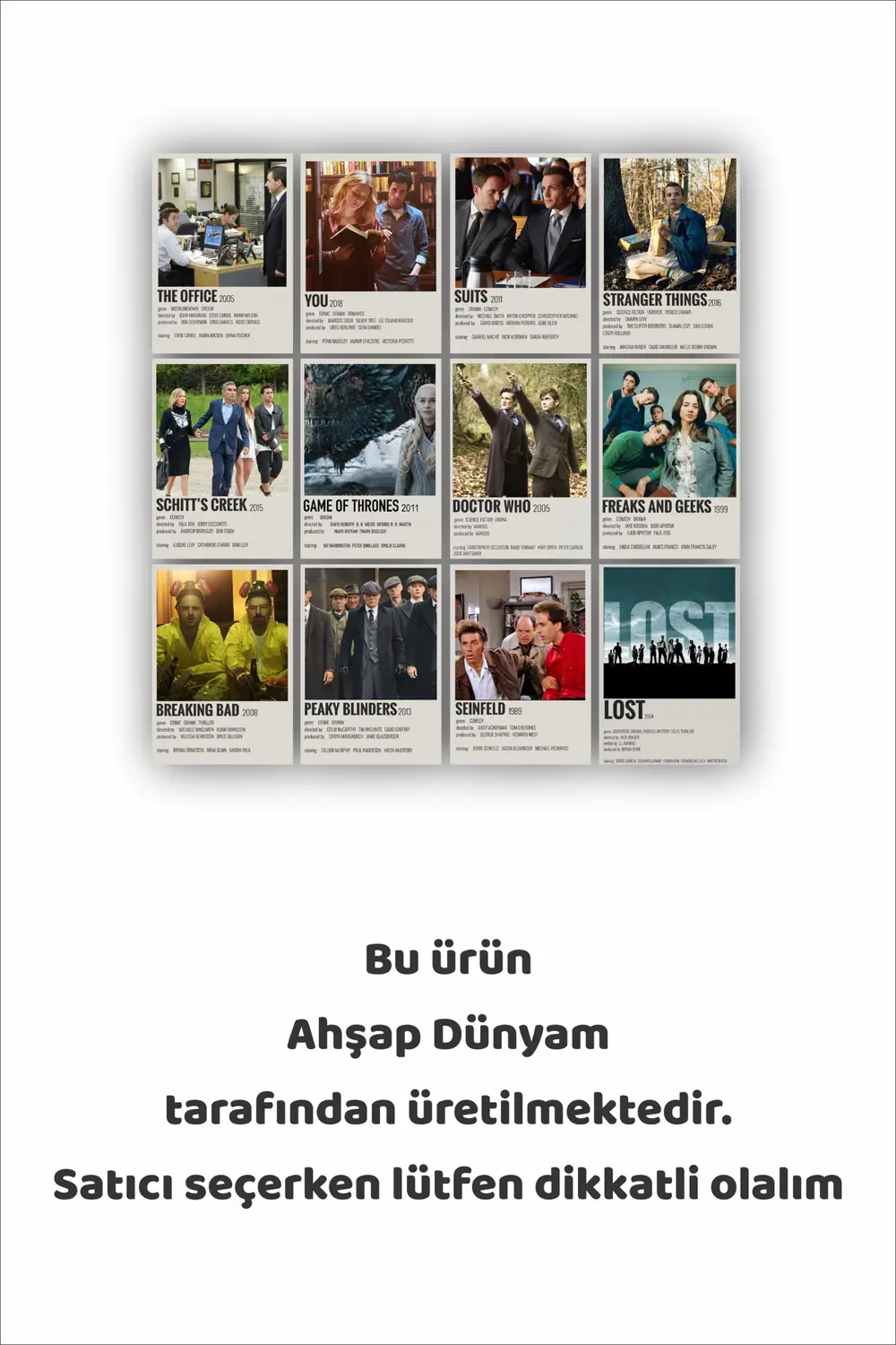 12 parça Dizi Afiş Görsel Çerçeve Görünümlü Mdf tablo Duvar Süsü 