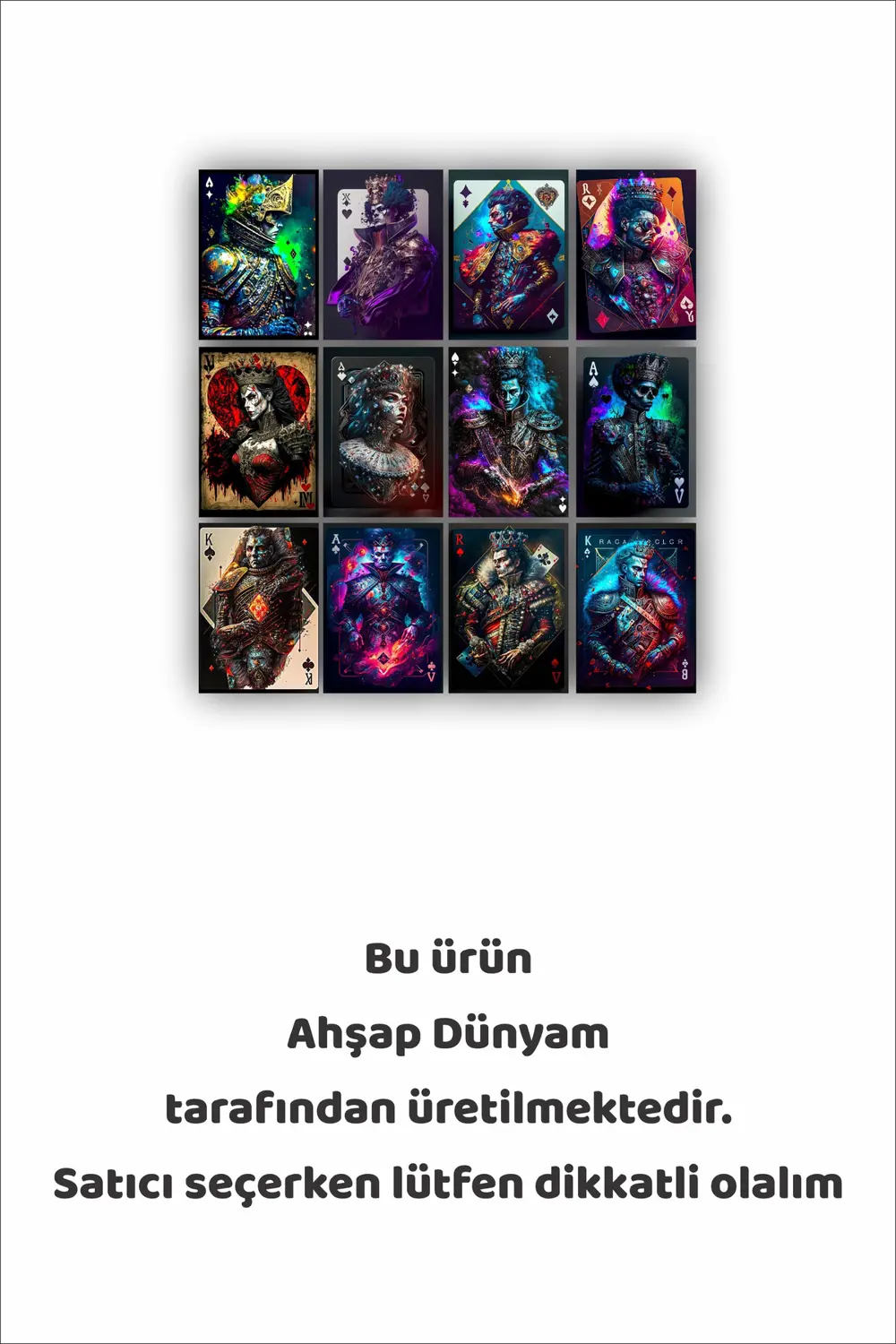 12 parça Figürlü İskambil Kağıtları Resimleri Çerçeve Görünümlü M