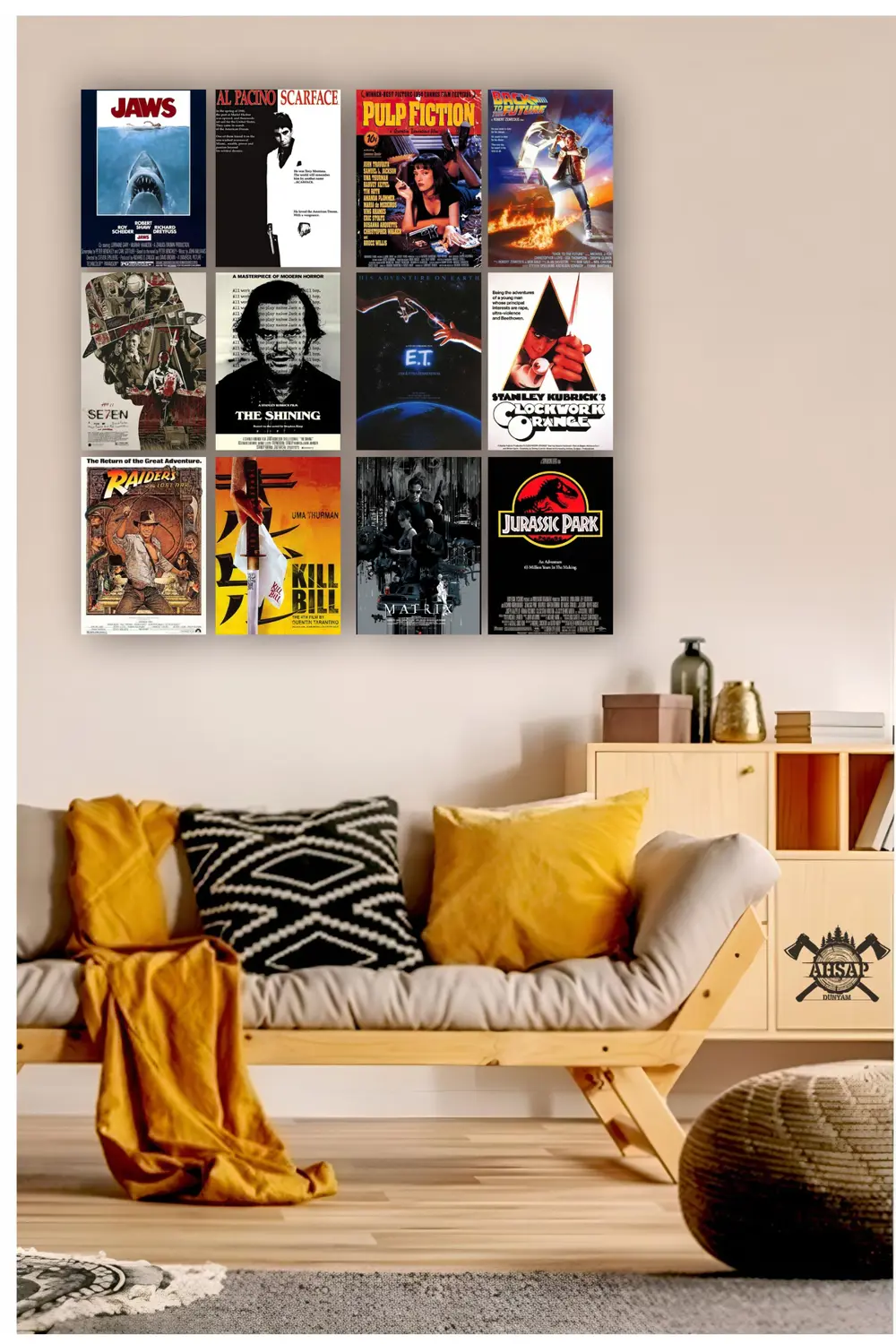 12 parça Film Afiş Poster Resimleri Çerçeve Görünümlü Mdf tablo D