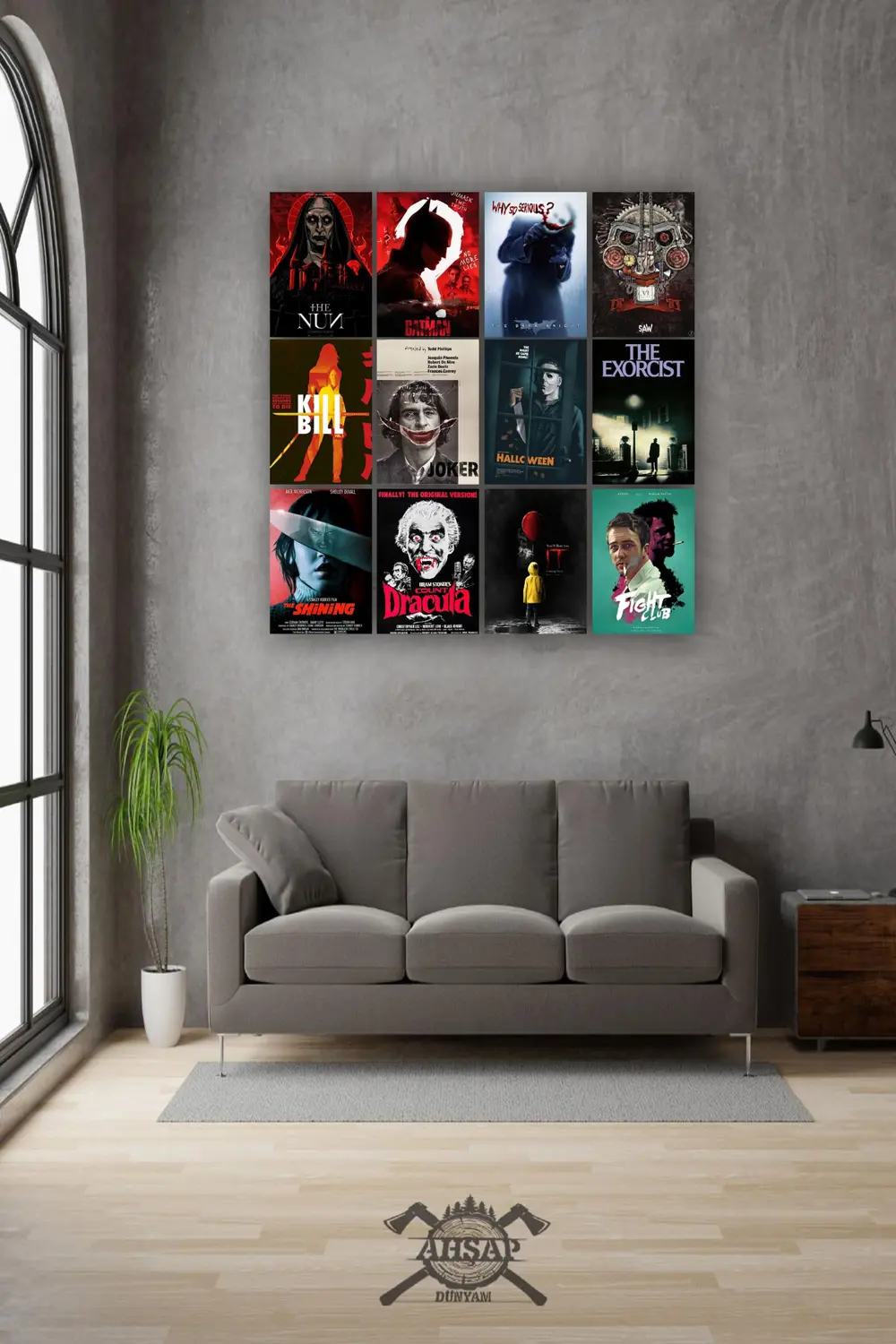 12 parça Film Afiş Poster Resimleri Çerçeve Görünümlü Mdf tablo D