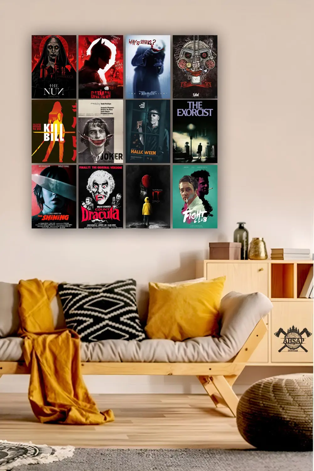 12 parça Film Afiş Poster Resimleri Çerçeve Görünümlü Mdf tablo D