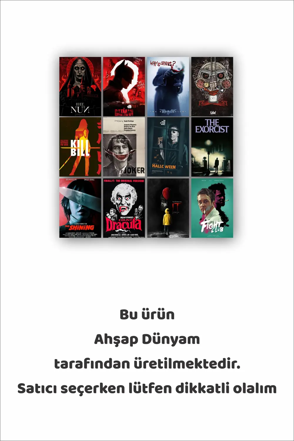 12 parça Film Afiş Poster Resimleri Çerçeve Görünümlü Mdf tablo D