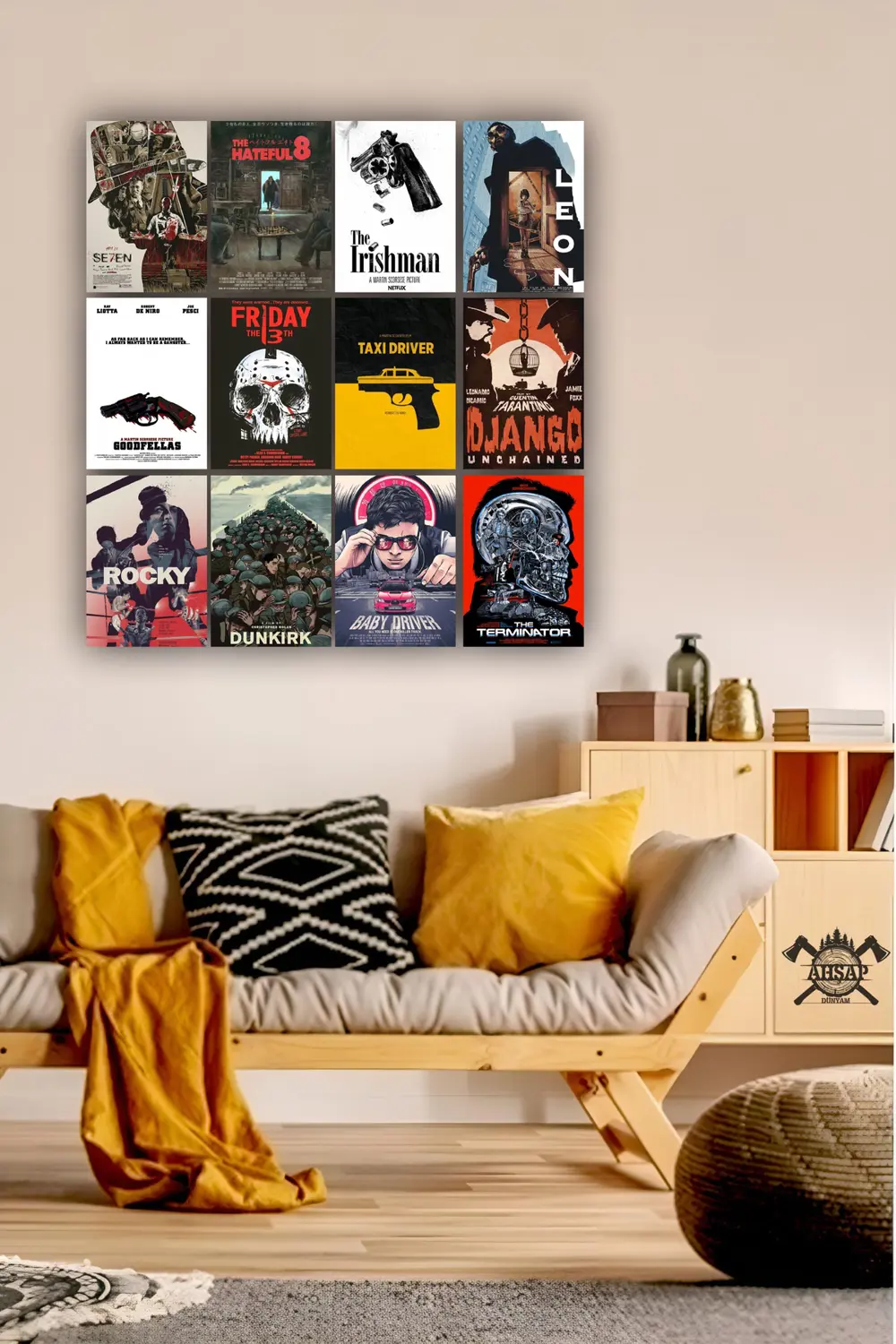 12 parça Film Afiş Poster Resimleri Çerçeve Görünümlü Mdf tablo D