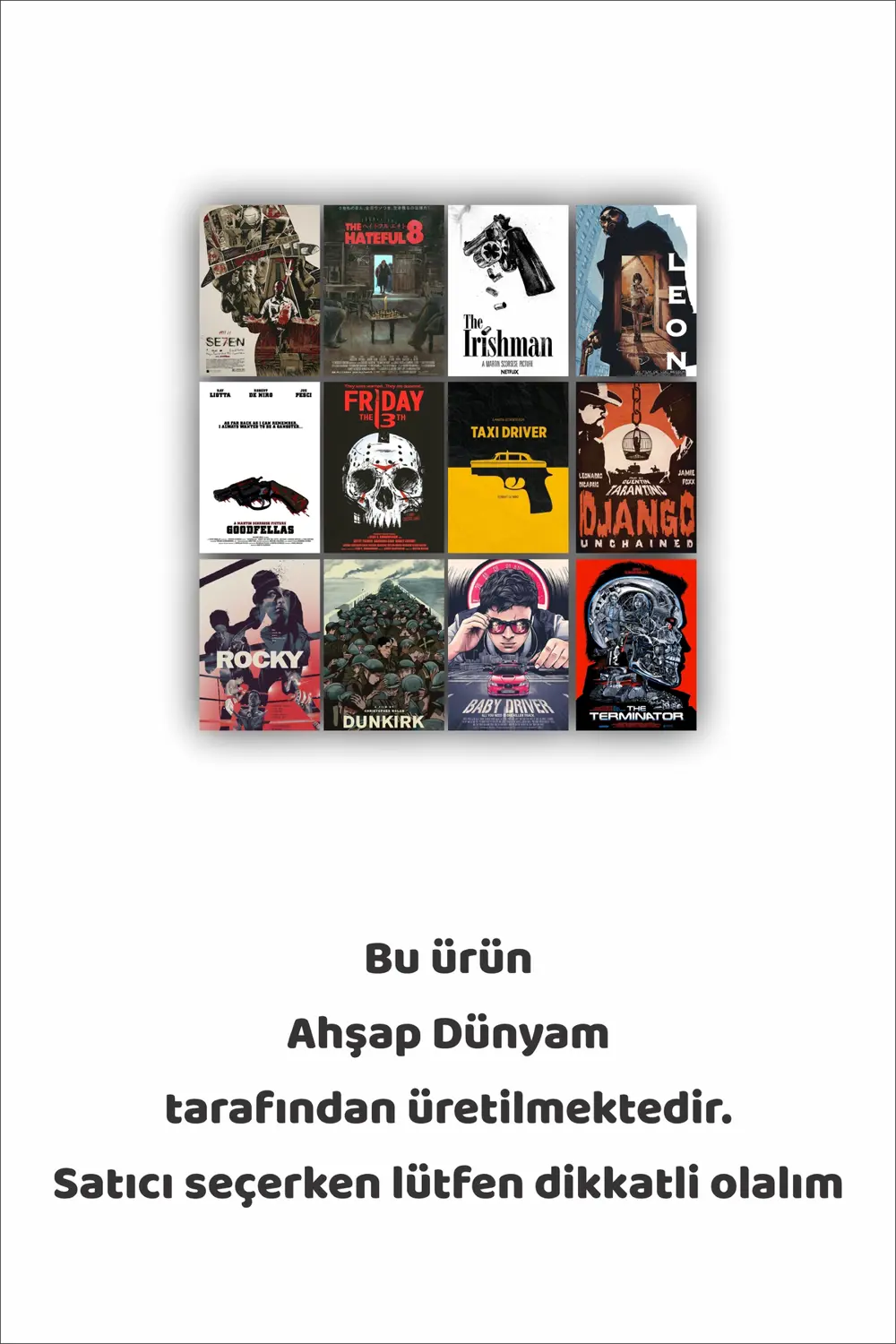 12 parça Film Afiş Poster Resimleri Çerçeve Görünümlü Mdf tablo D