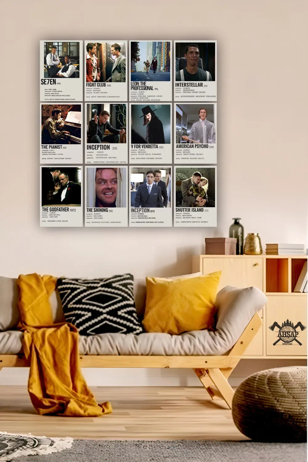 12 parça Film Afişleri Görsel Çerçeve Görünümlü Mdf tablo Duvar S
