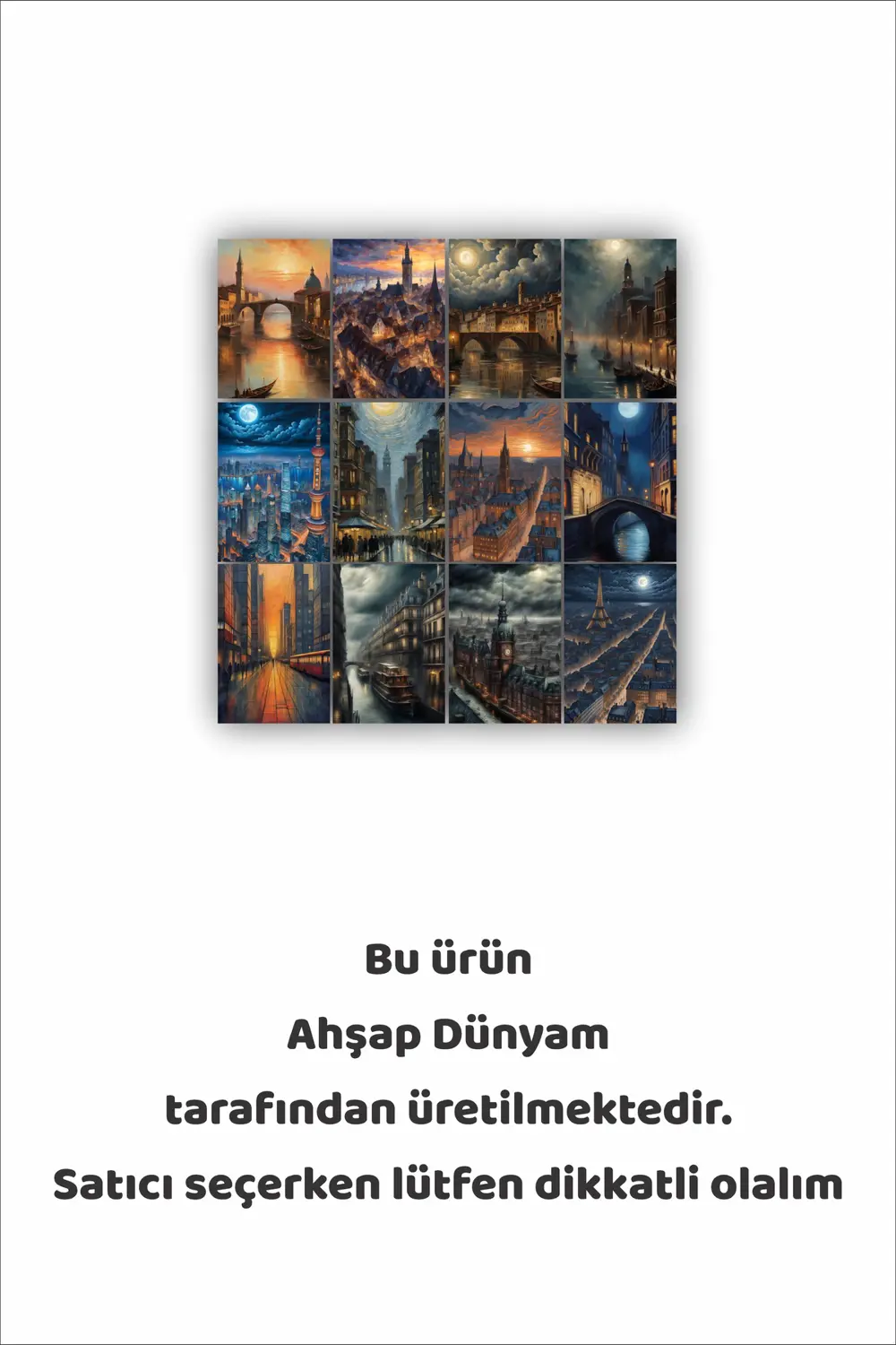 12 parça Gece Manzara Resimleri Çerçeve Görünümlü Mdf tablo Duvar
