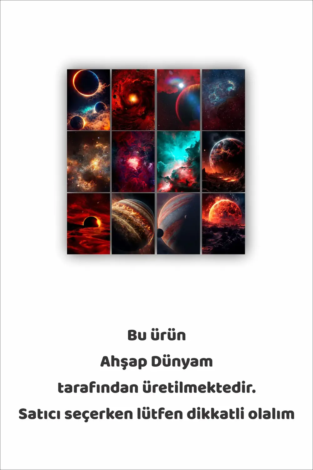 12 parça Gezegen Resimleri Çerçeve Görünümlü Mdf tablo Duvar Süsü