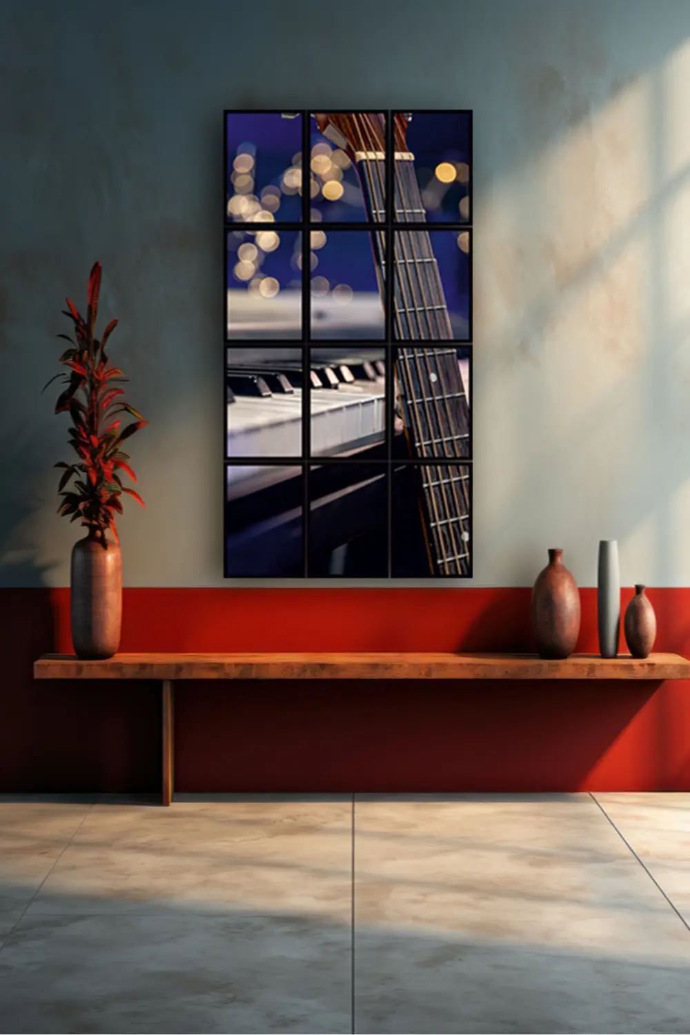 12 parça Gitar Piano Çerçeve Görünümlü Mdf tablo Duvar Süsü Hediy