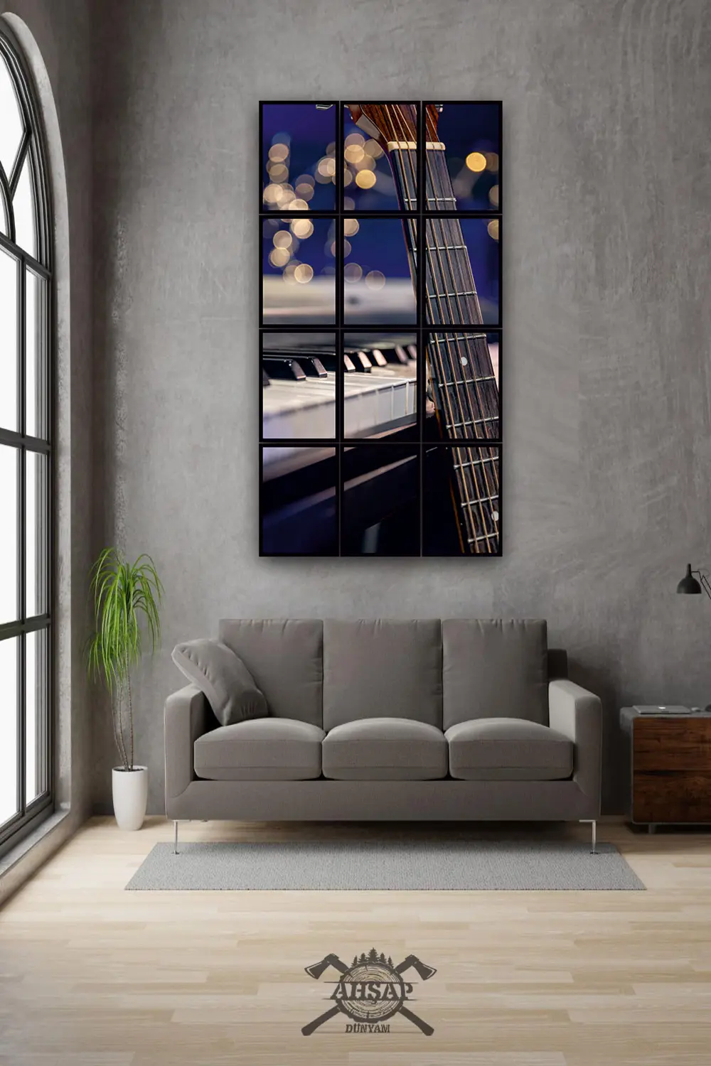12 parça Gitar Piano Çerçeve Görünümlü Mdf tablo Duvar Süsü Hediy