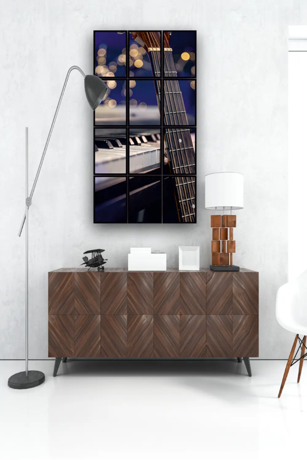 12 parça Gitar Piano Çerçeve Görünümlü Mdf tablo Duvar Süsü Hediy